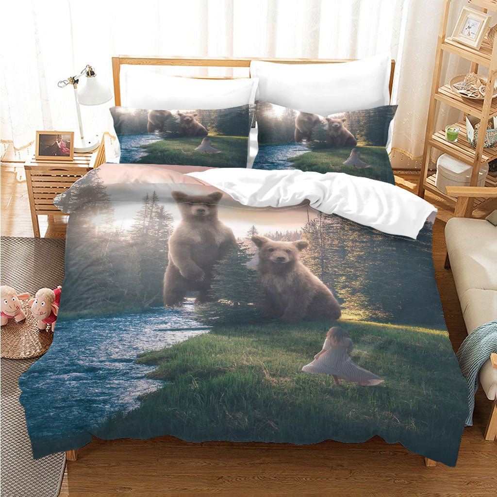 3D Tree Sea Grassland Bear Child Quilt Cover Set Bedding Set Duvet Cover Pillowcases 1187