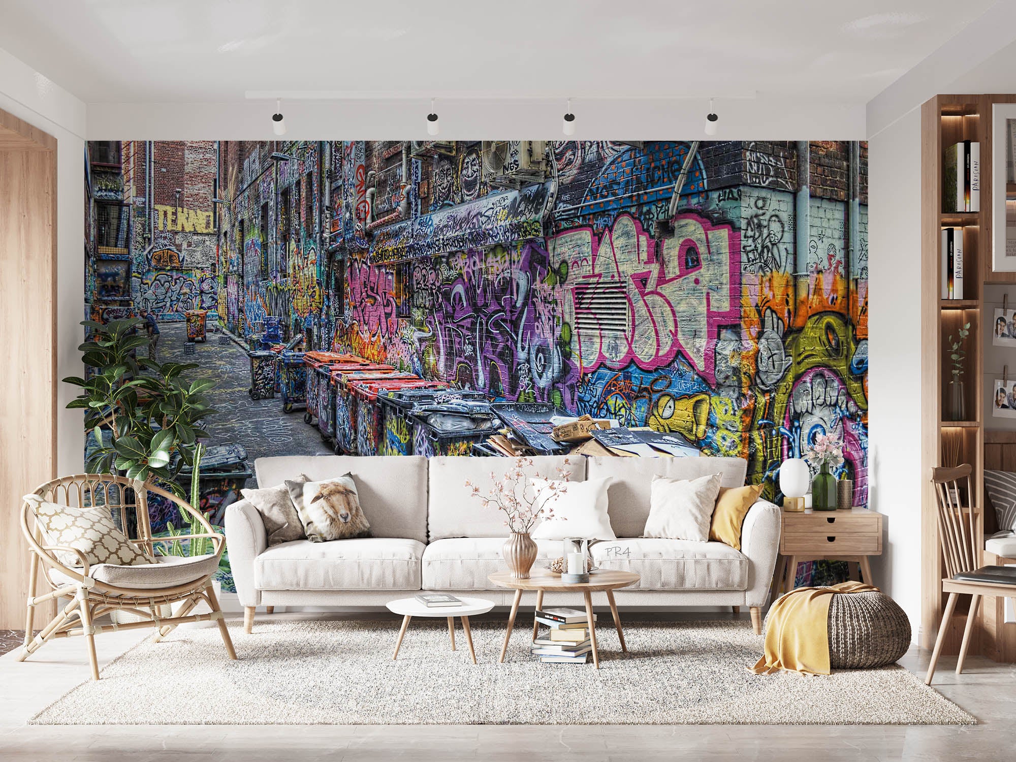 Graffiti Brick Trash Can Letter Wallpaper typography graffiti wall mural for teen room or studio