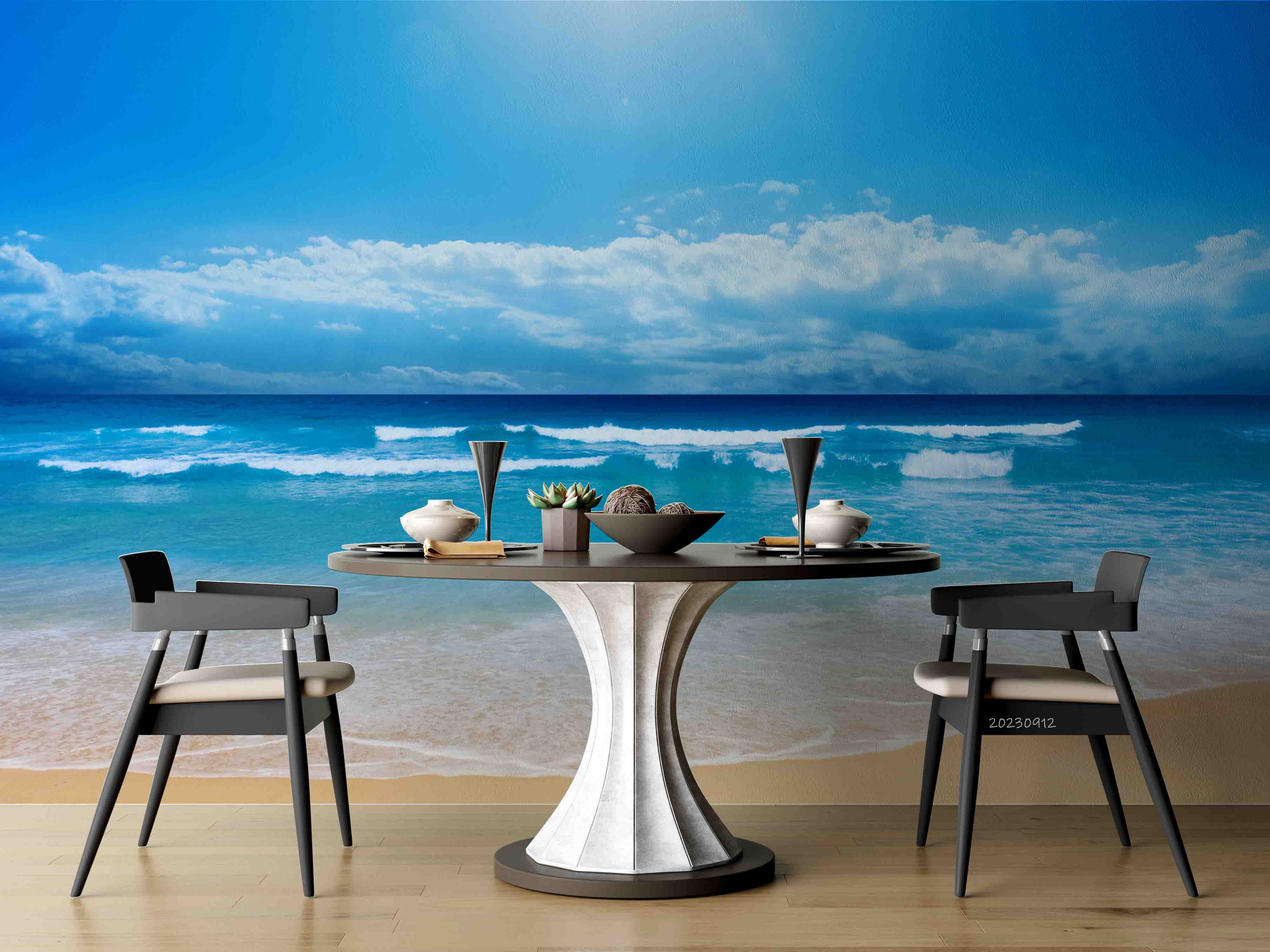 3D Sandbeach Sea Cloud Spindrift Wall Mural Wallpaper YXL 2613