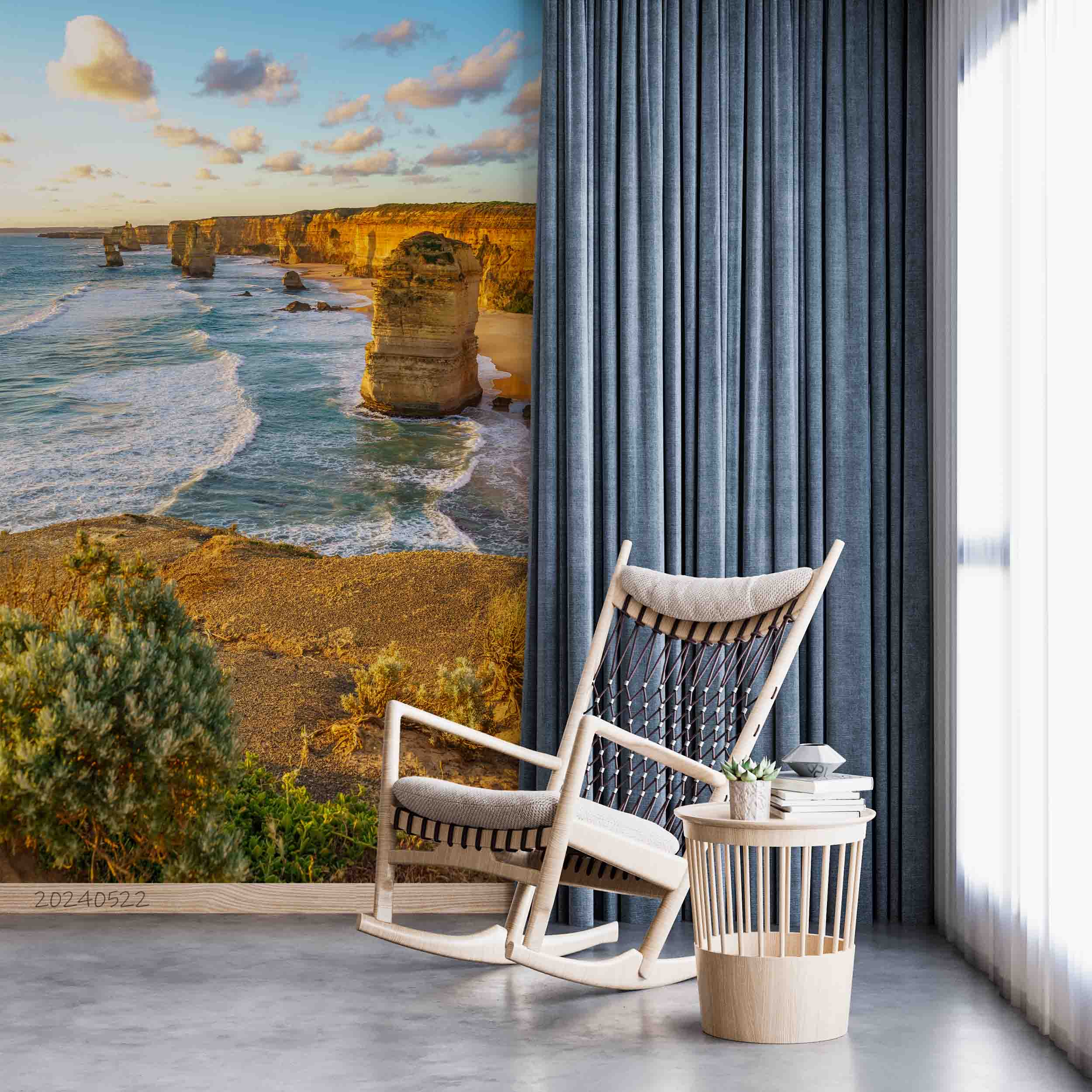 3D Sandbeach Sea Stone Tree Cloud Mountain Wall Mural Wallpaper YXL 537