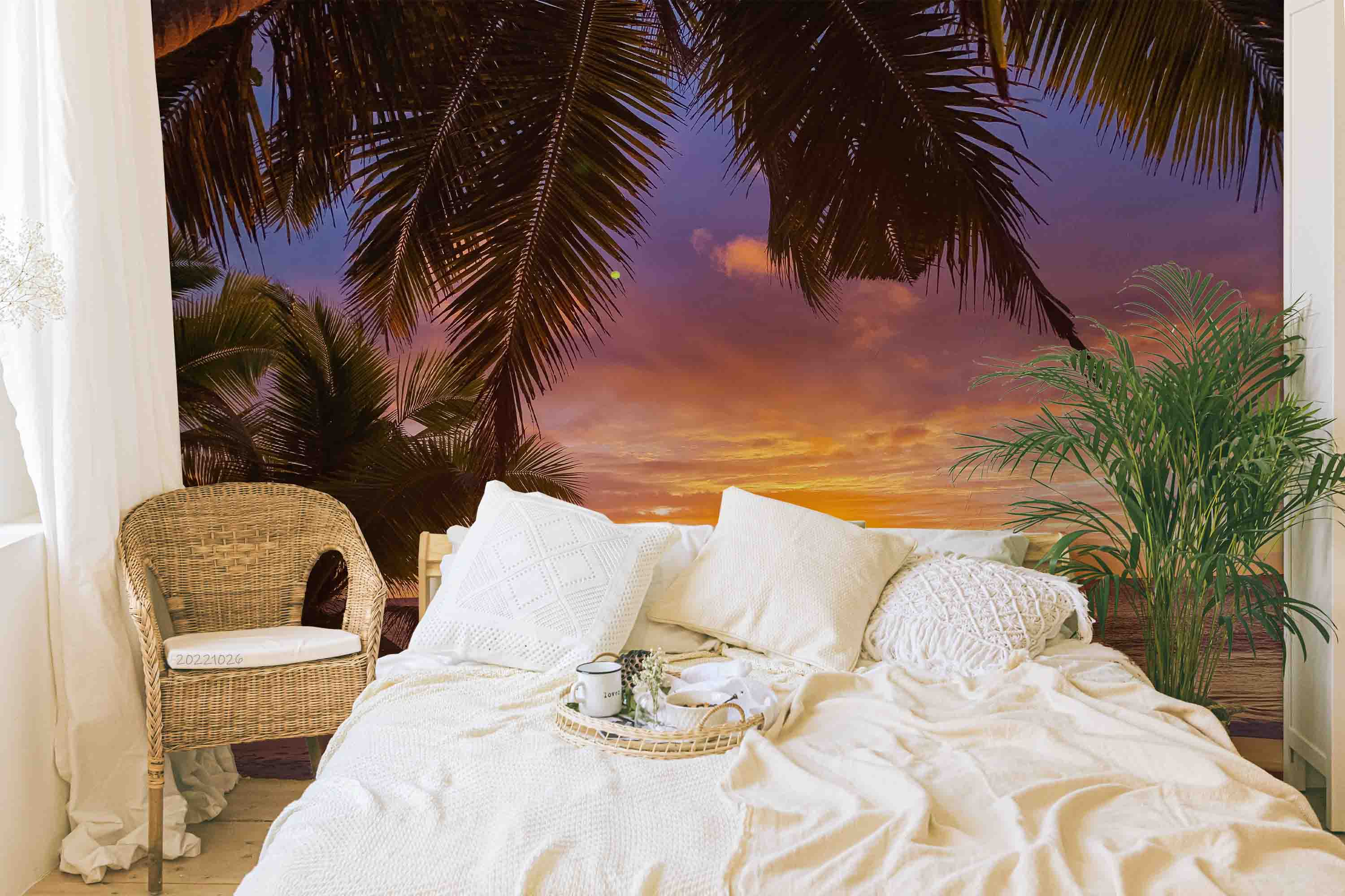3D Beach Sea Coconut Tree Sunset Skyline Wall Mural Wallpaper GD 3110- Jess Art Decoration
