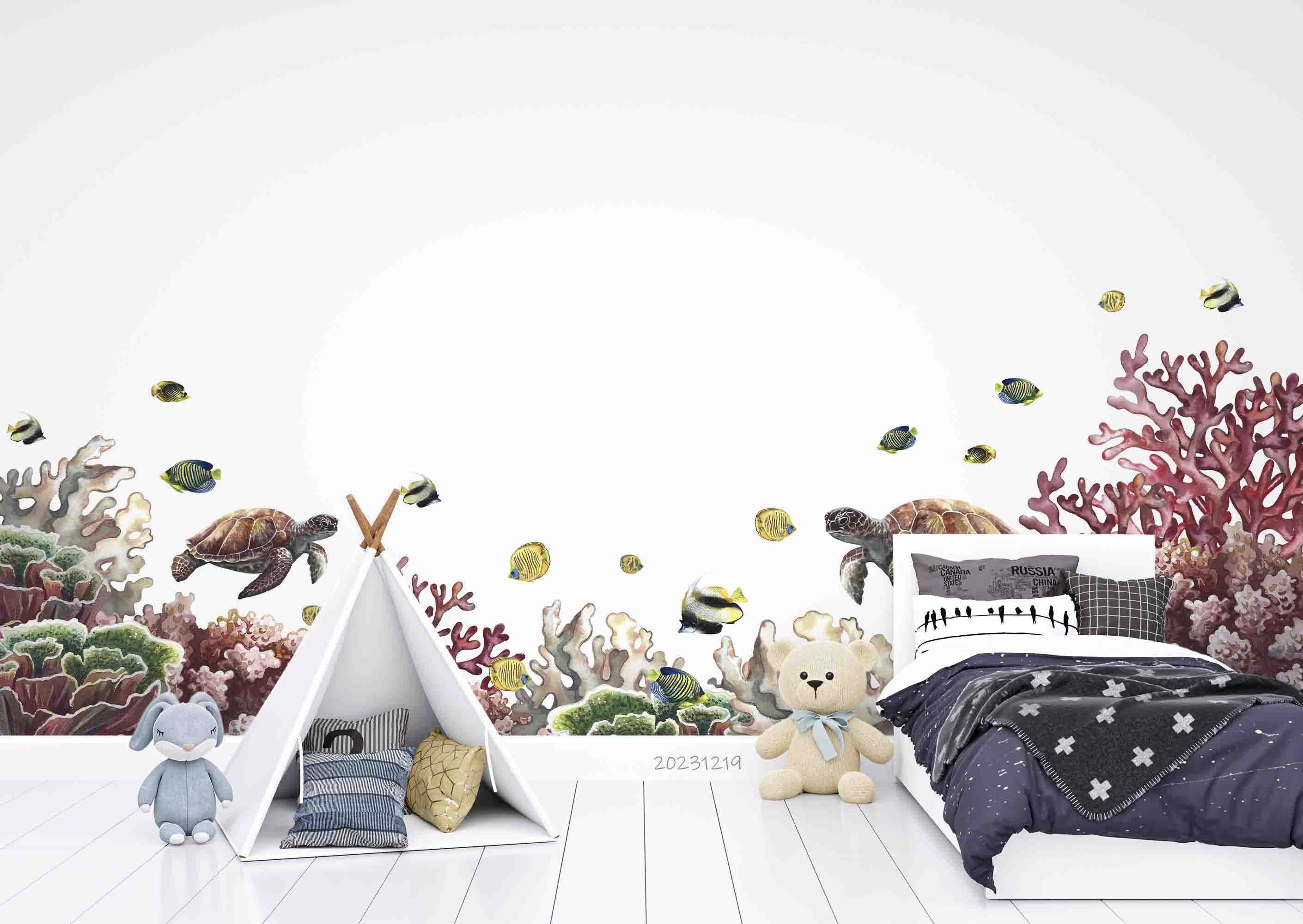 3D Animal Sea Turtle Stone Fish Coral Wall Mural Wallpaper YXL 51