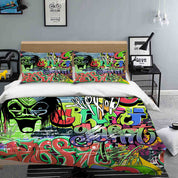 3D Street Graffiti Green Skull Quilt Cover Set Bedding Set Pillowcases 333- Jess Art Decoration