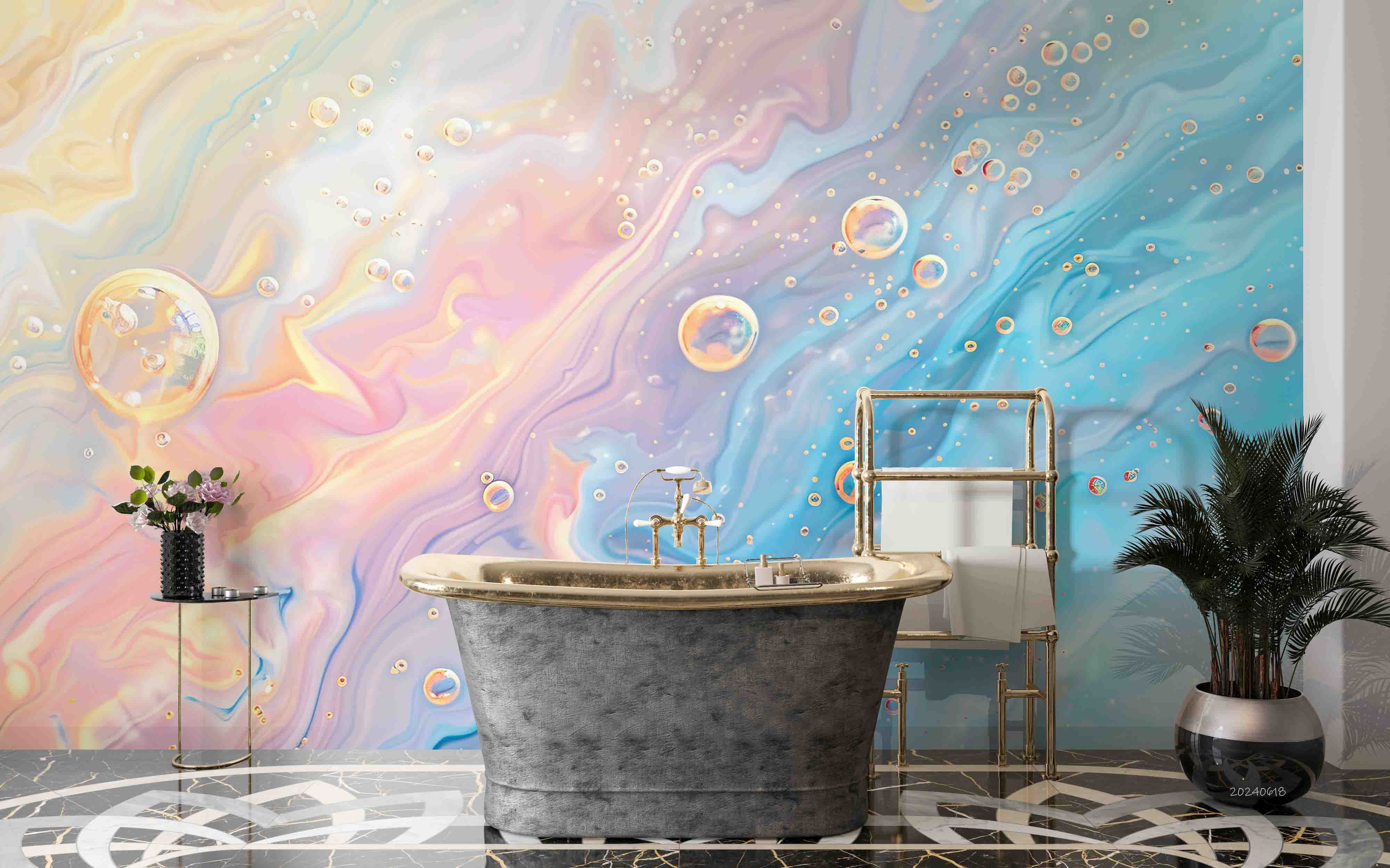 3D Abstract Damaskeen Froth Round Wall Mural Wallpaper YXL 617