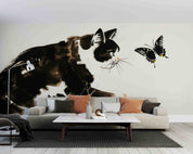 3D Black Animal Cat Butterfly Painting Wallpaper Wall Mural Wall Decor Wall Art Wall Sticker Remoable Wallpaper LQH 9