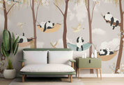 3D Cartoon Cute Forest Panda Hammock Wall Mural Wallpaper GD 4838- Jess Art Decoration
