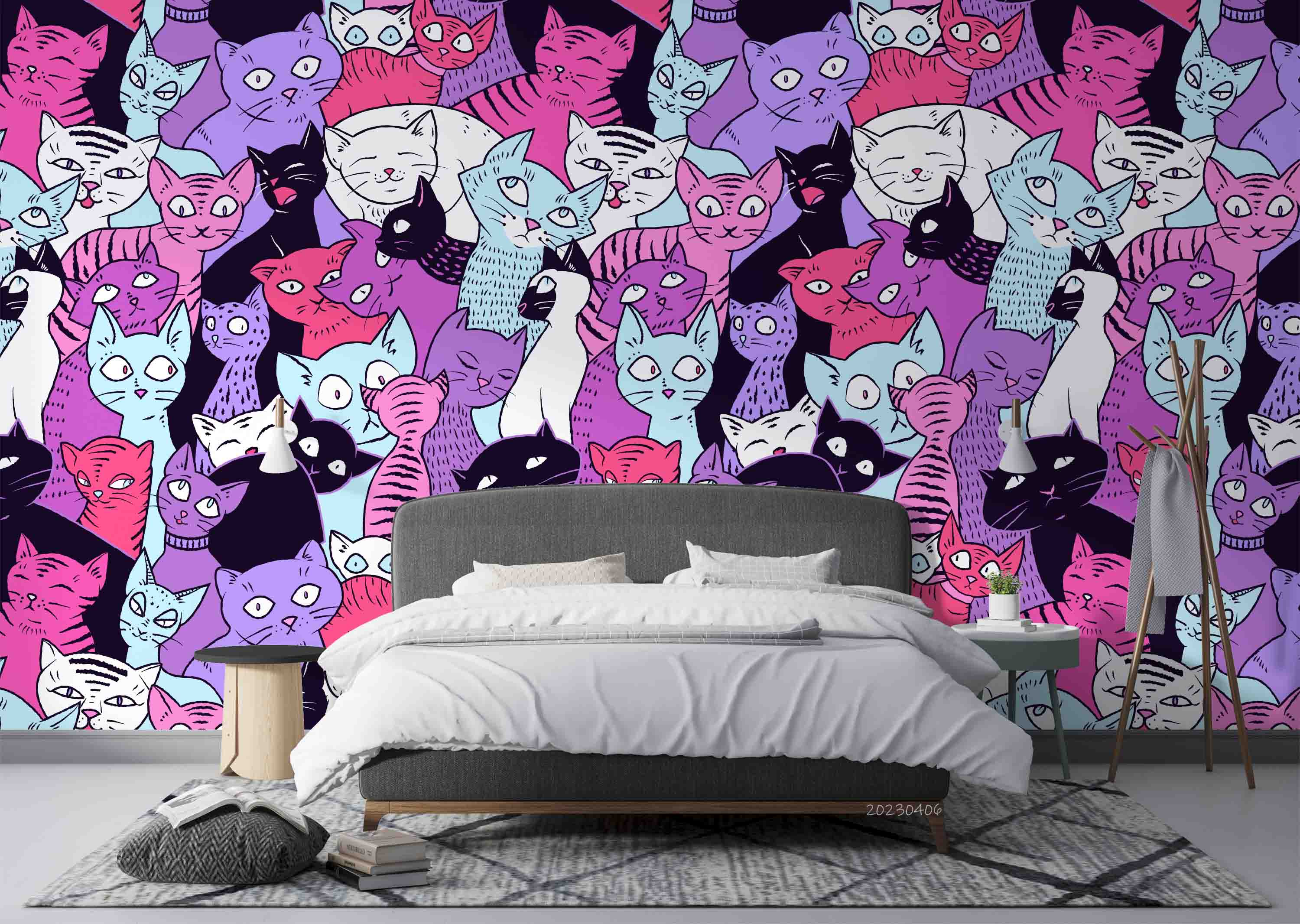 Abstract Graffiti Cute Cat Wallpaper urban graffiti wall mural for teen room, studio or feature wall