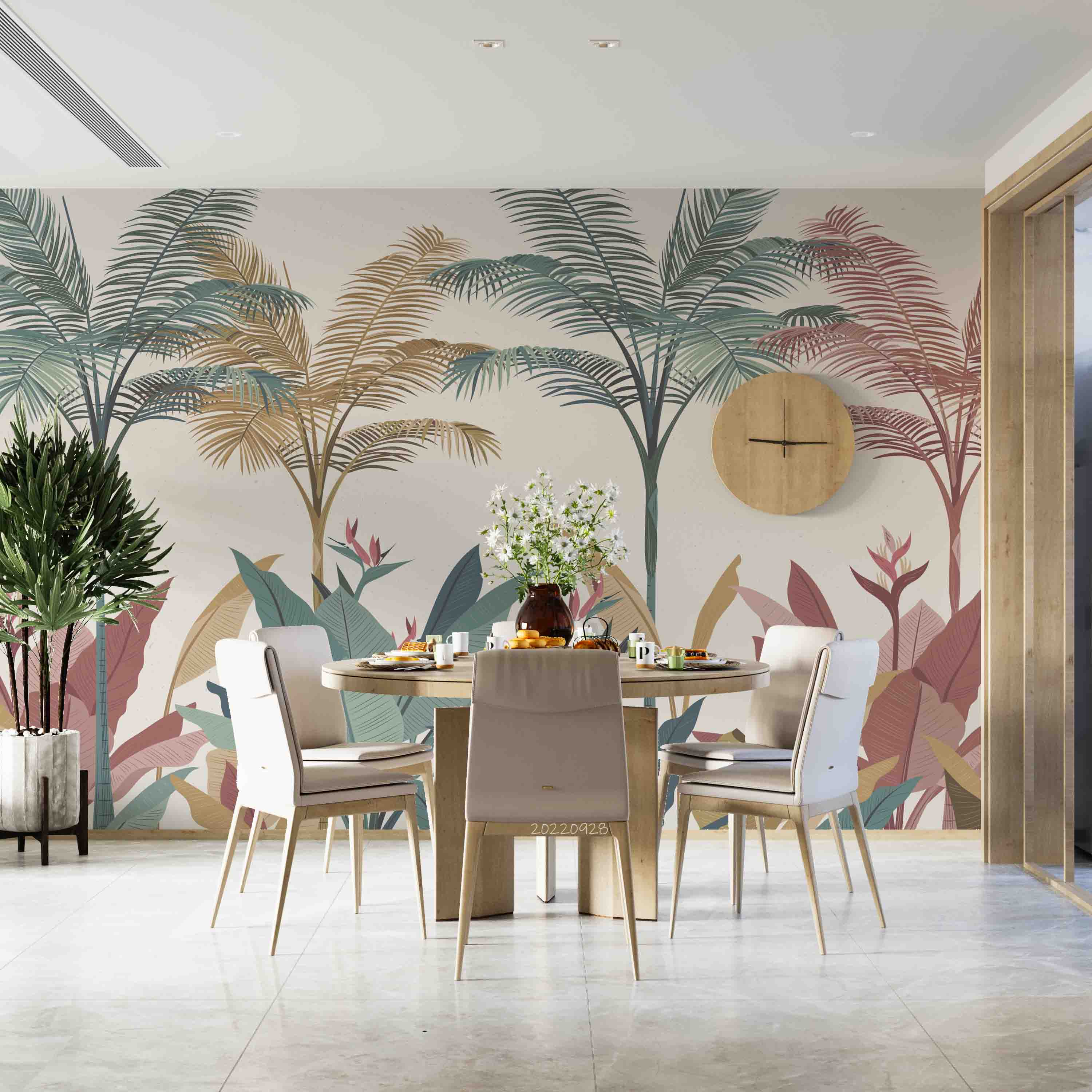 3D Tropical Watercolor Coconut Tree Leaves Wall Mural Wallpaper GD 3317- Jess Art Decoration