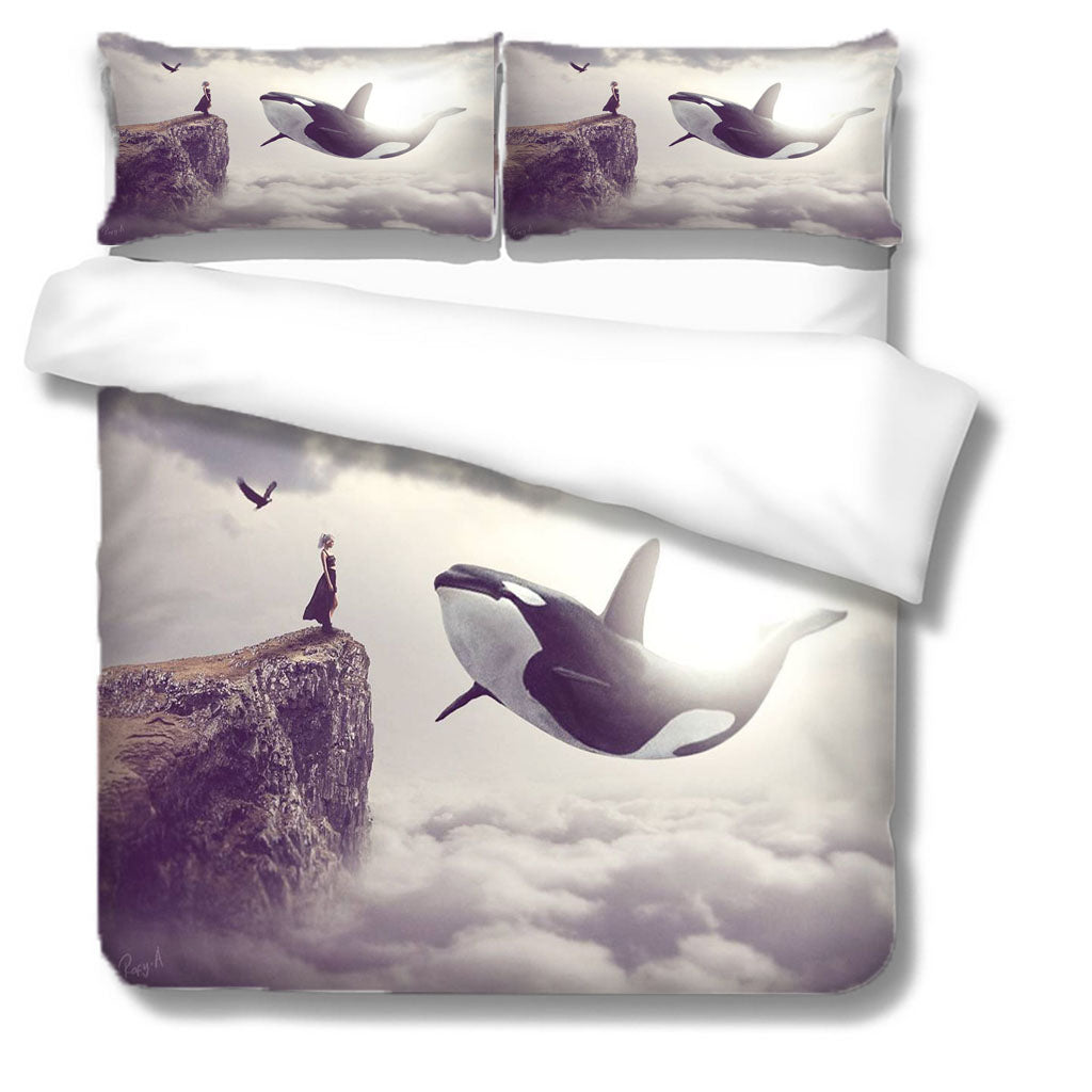 3D Mountain Whale Bird Person Cloud Quilt Cover Set Bedding Set Duvet Cover Pillowcases 1194