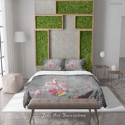 3D Floral Bird Rose Gray Quilt Cover Set Bedding Set Duvet Cover Pillowcase 617
