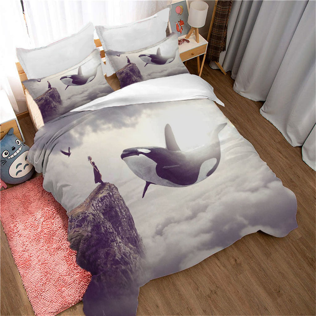 3D Mountain Whale Bird Person Cloud Quilt Cover Set Bedding Set Duvet Cover Pillowcases 1194