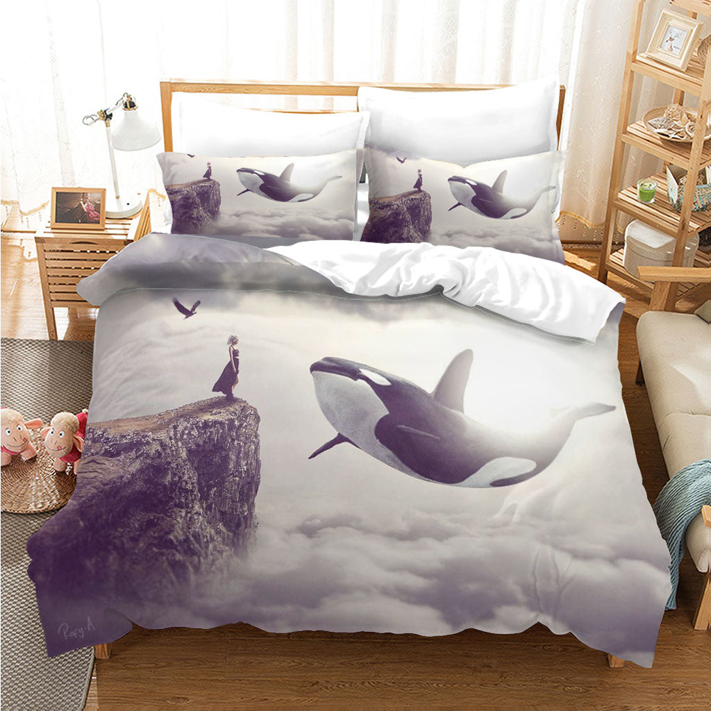 3D Mountain Whale Bird Person Cloud Quilt Cover Set Bedding Set Duvet Cover Pillowcases 1194
