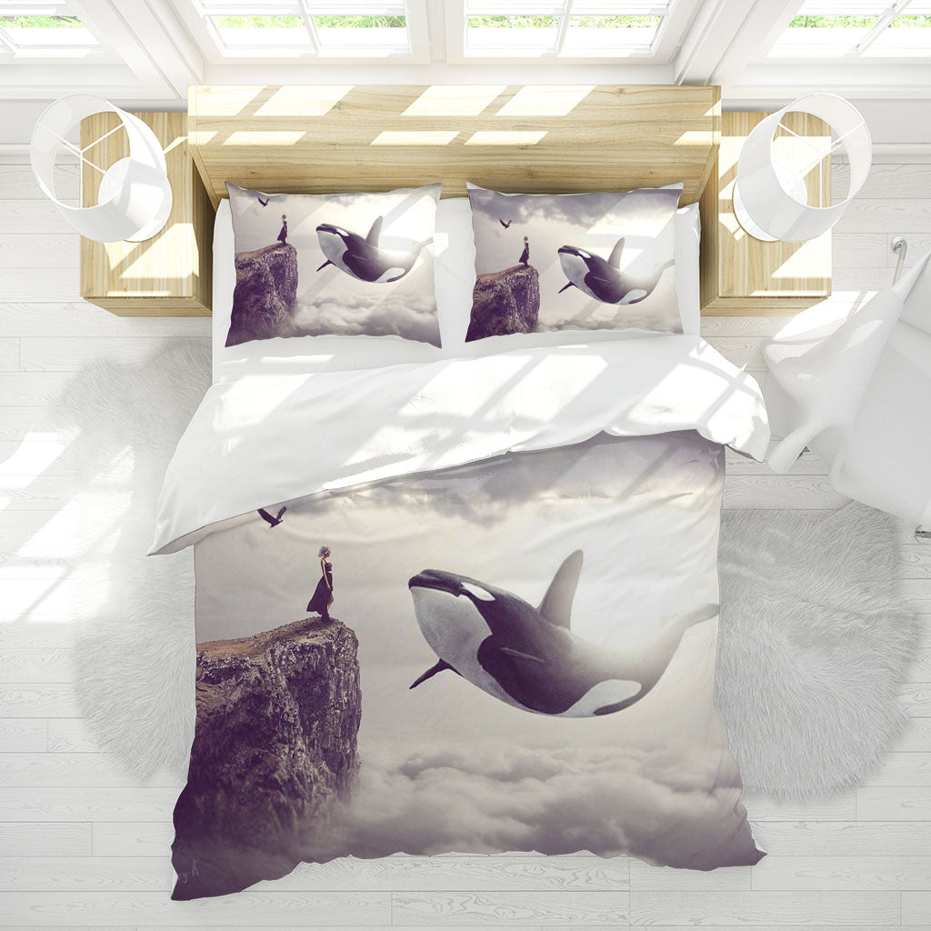 3D Mountain Whale Bird Person Cloud Quilt Cover Set Bedding Set Duvet Cover Pillowcases 1194