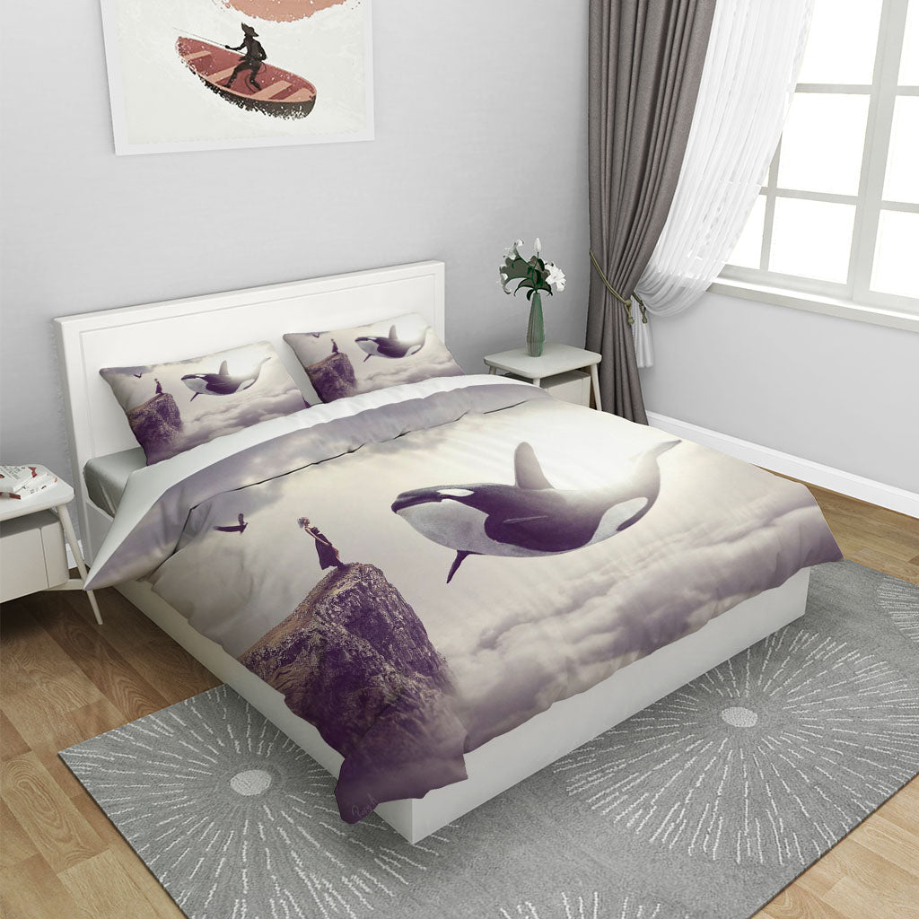 3D Mountain Whale Bird Person Cloud Quilt Cover Set Bedding Set Duvet Cover Pillowcases 1194