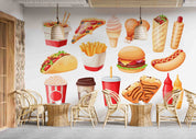 3D Hamburger Chips Ice Cream Pizza Chicken Leg Wall Mural Wallpaper YXL 269