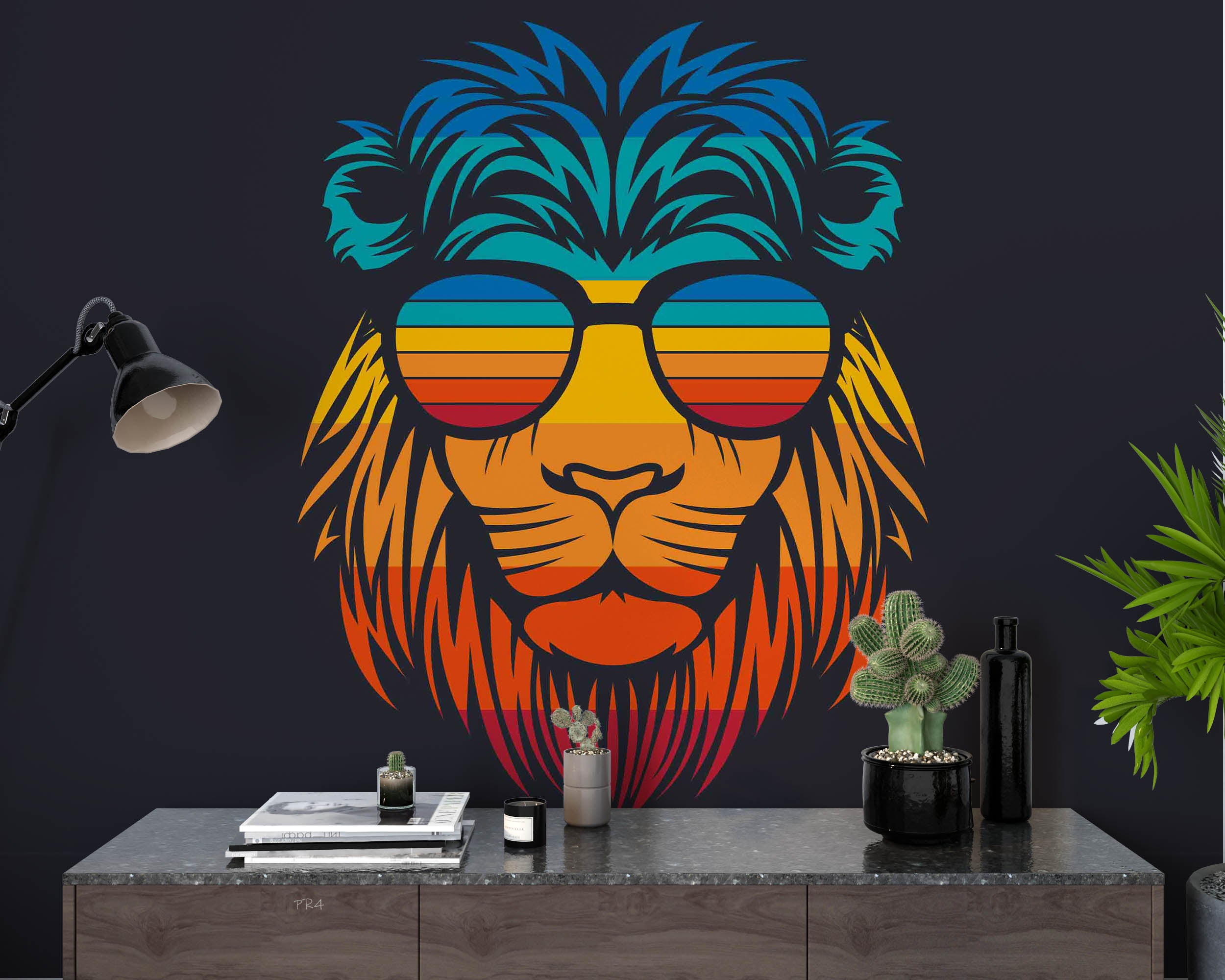 3D Lion Head Vintage Glasses Wall Mural Wallpaper GD 3978- Jess Art Decoration