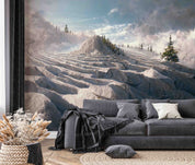 3D Snow Mountain Fir Tree Rock Blue Sky Wall Mural Wallpaper GD 3037- Jess Art Decoration