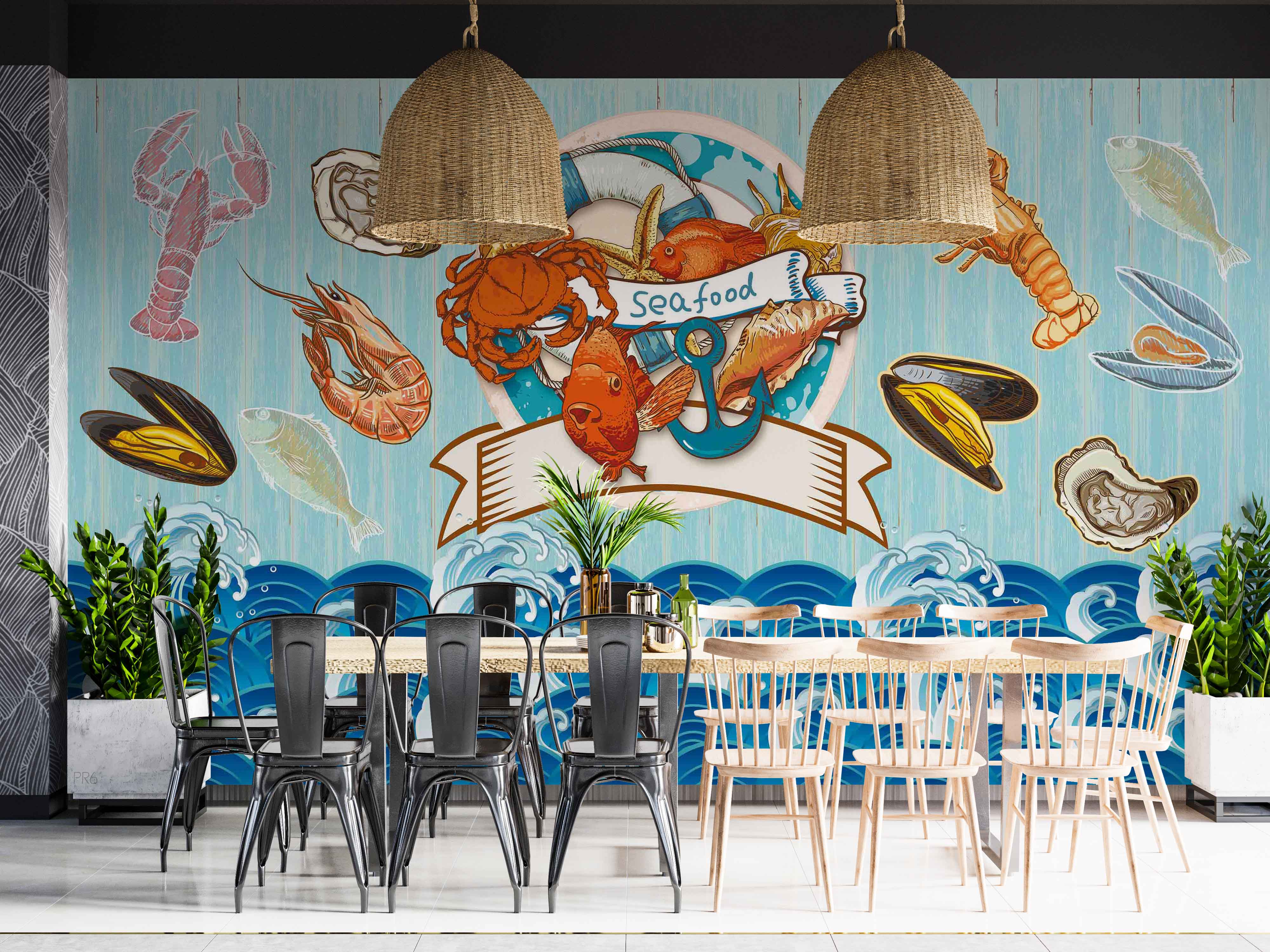 3D Animal Sea World Ocean Blue Fish Prawn Wall Mural Wallpaper YXL 18- Jess Art Decoration