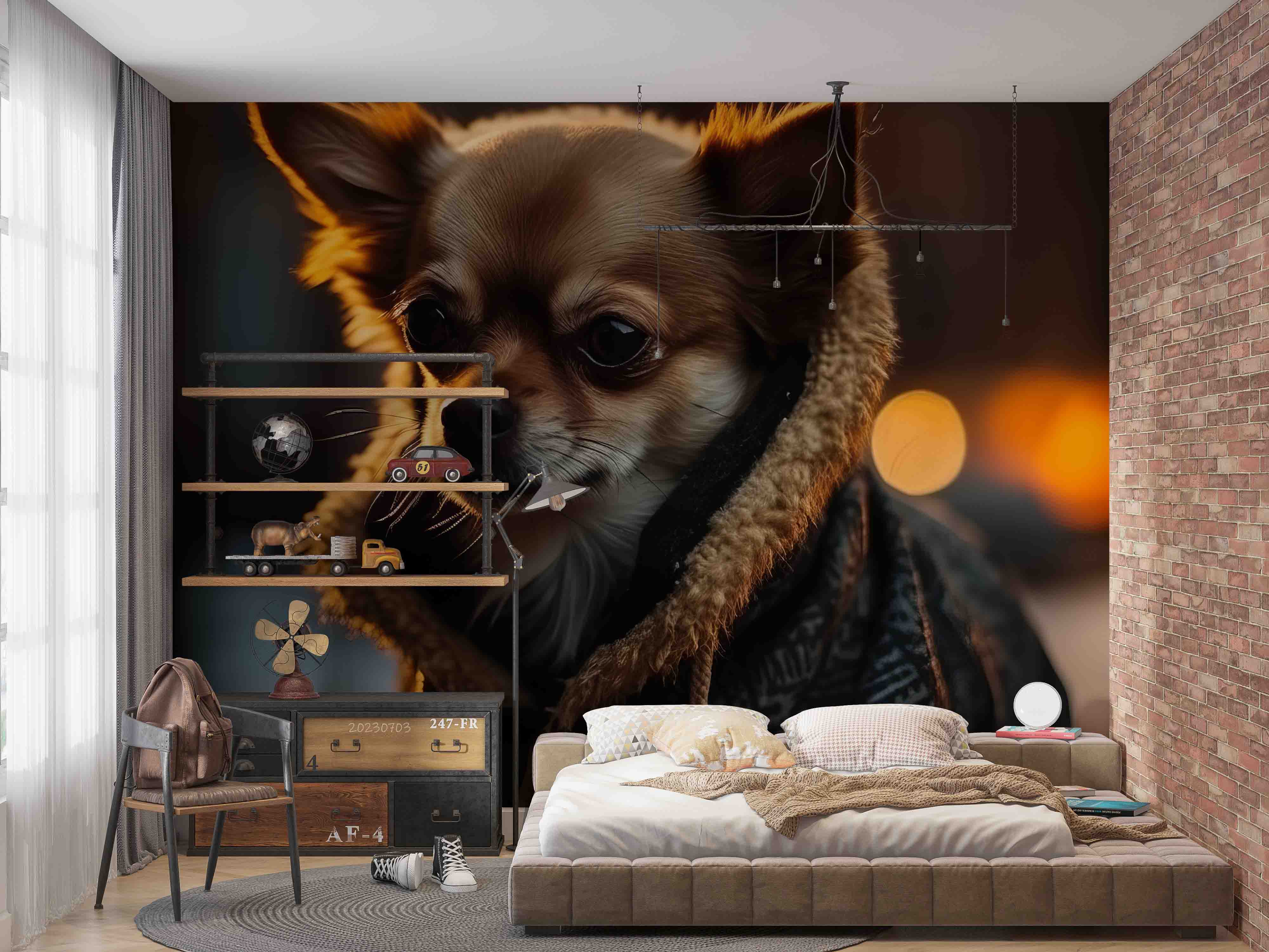 3D Animal Dog Lamplight Wall Mural Wallpaper YXL 1823