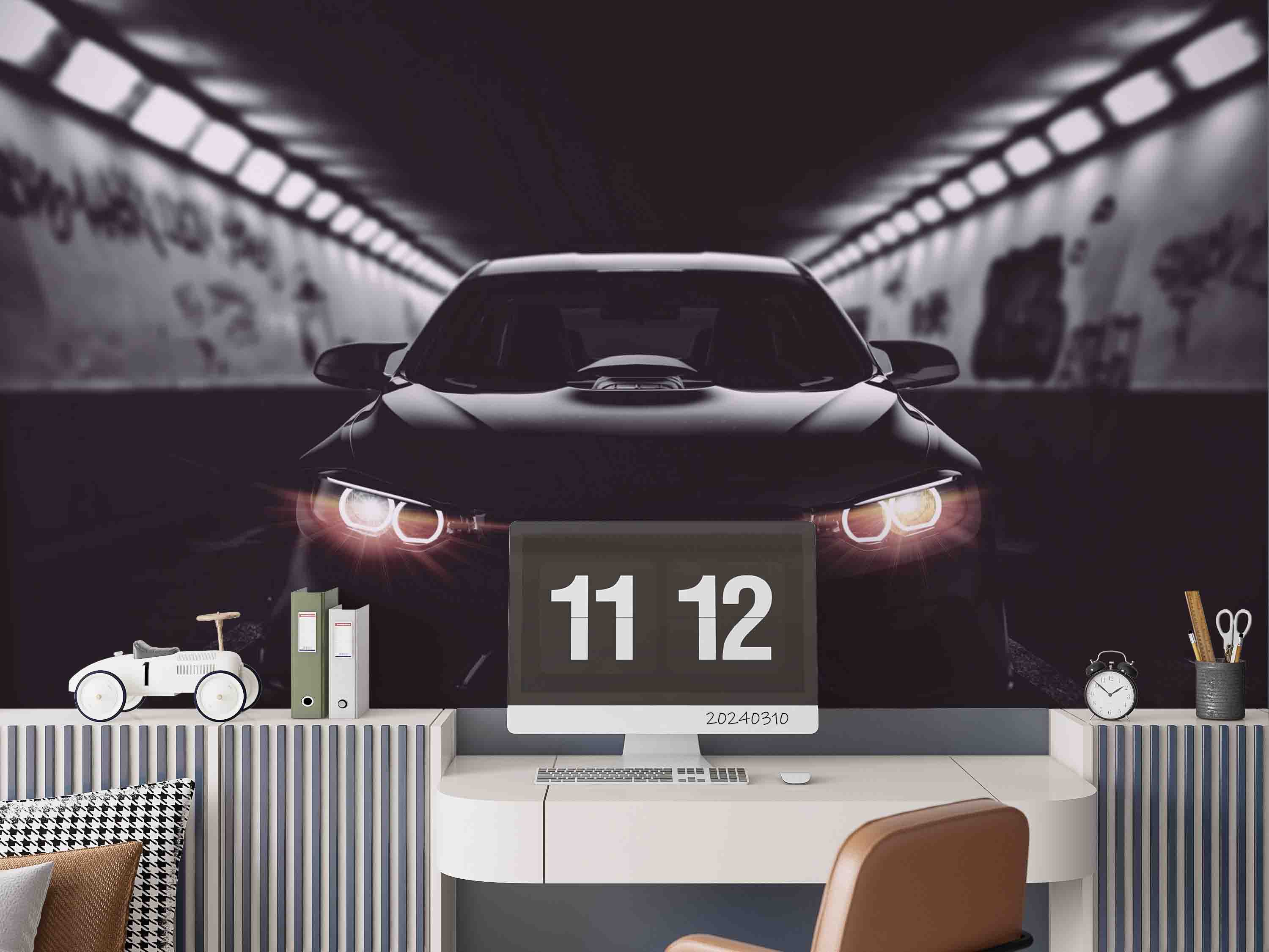 3D Black Sports Car Tunnel Wallpaper Wall Mural Wall Decor Wall Art Wall Sticker Remoable Wallpaper