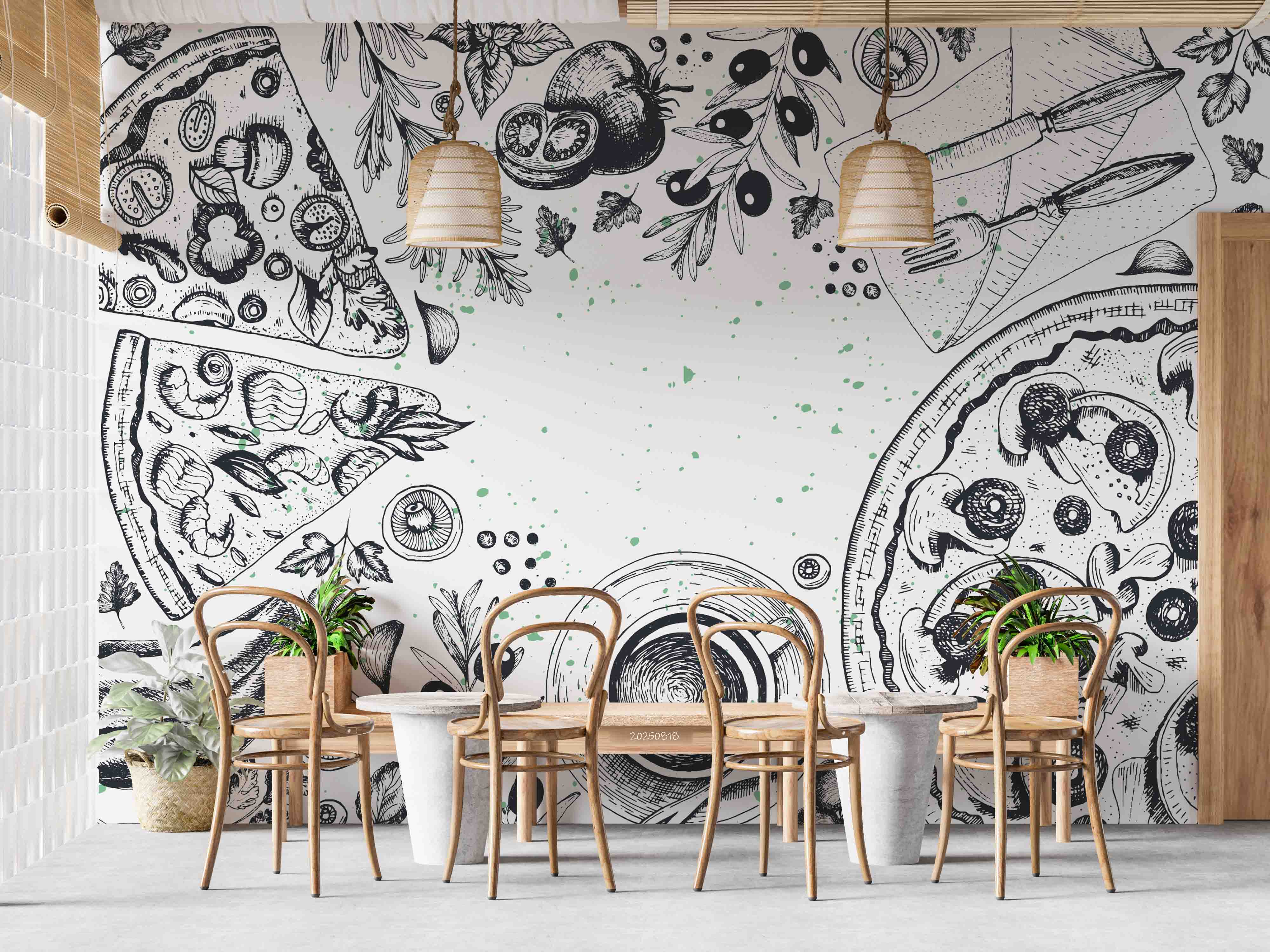 3D Restaurant Snack Bar Diner Fast Food Pizza Wall Mural Wallpaper 52