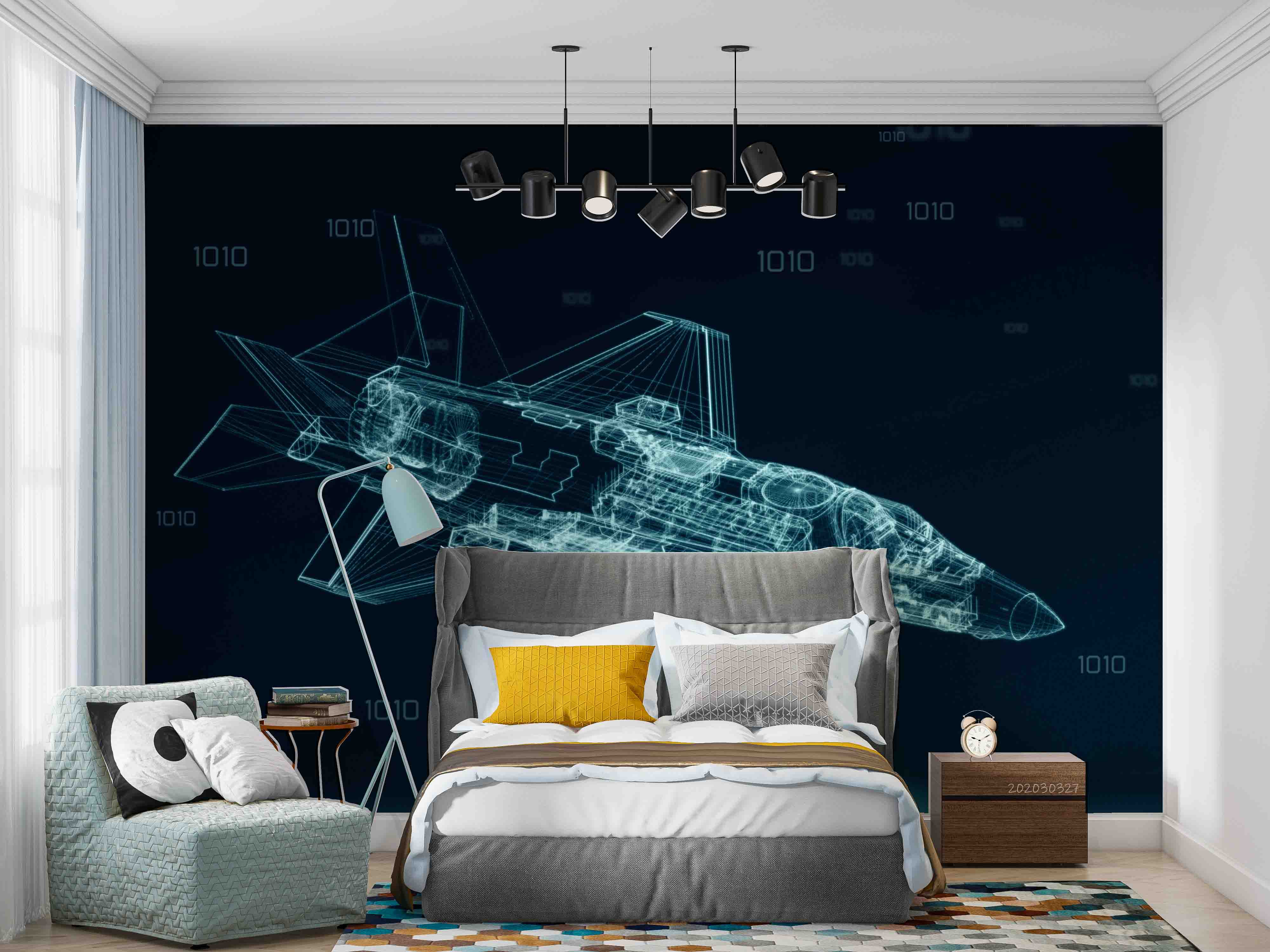 3D F-35 Wireframe Rendering Wall Mural Wallpaper GD 5412- Jess Art Decoration