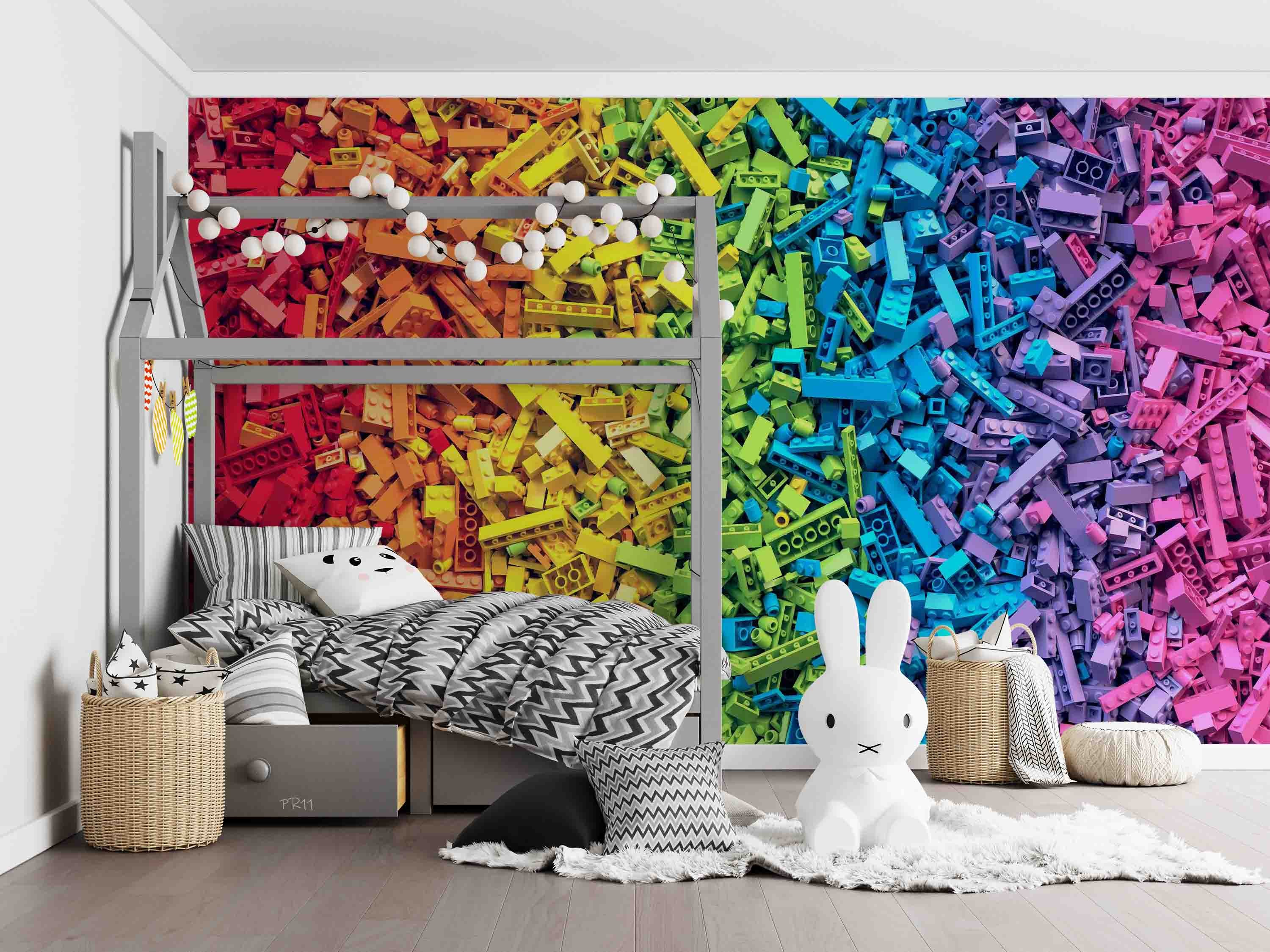 Rainbow Toy Bricks Background Urban Wallpaper urban graffiti wall mural for teen room, studio or feature wall - view 2