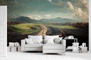 3D Dilapidated Road Holes and Cracks Green Fields Mountains Horizon Wall Mural Wallpaper GD 3053- Jess Art Decoration