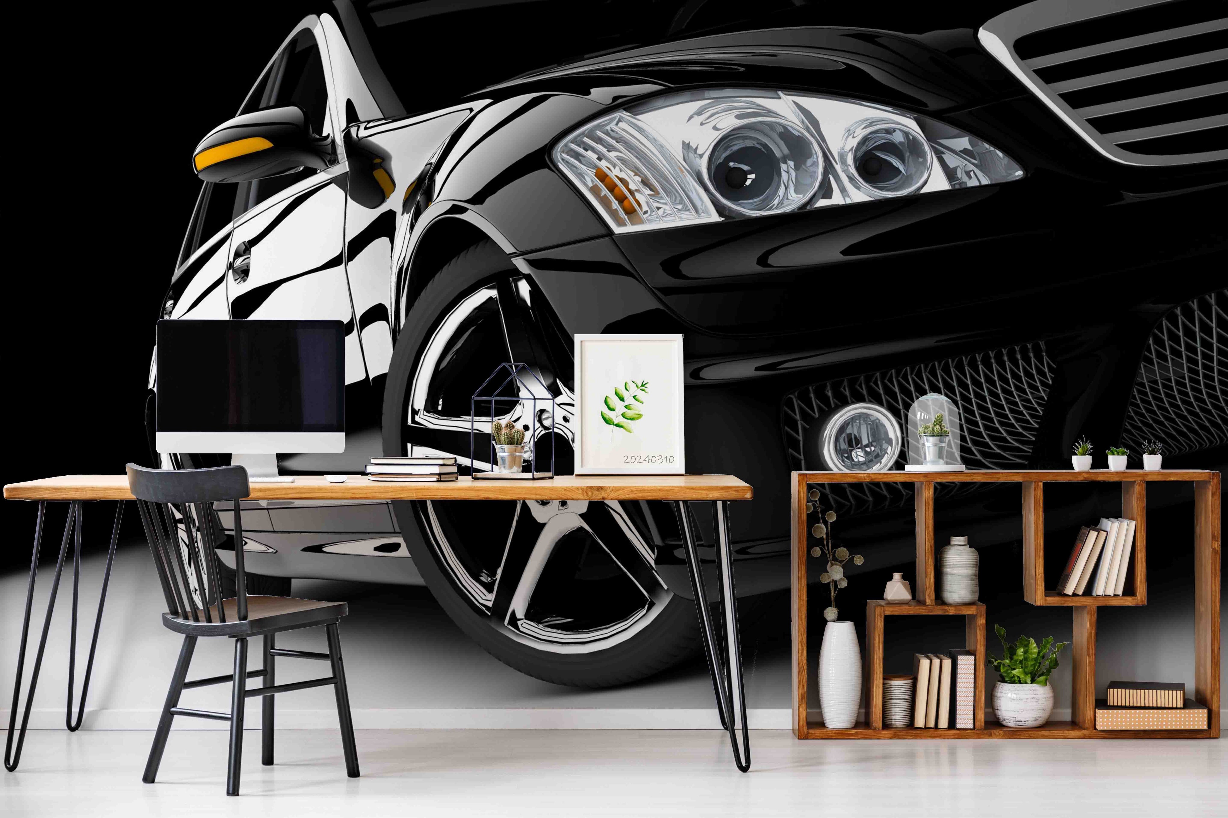3D Black Sports Car Wallpaper Wall Mural Wall Decor Wall Art Wall Sticker Remoable Wallpaper