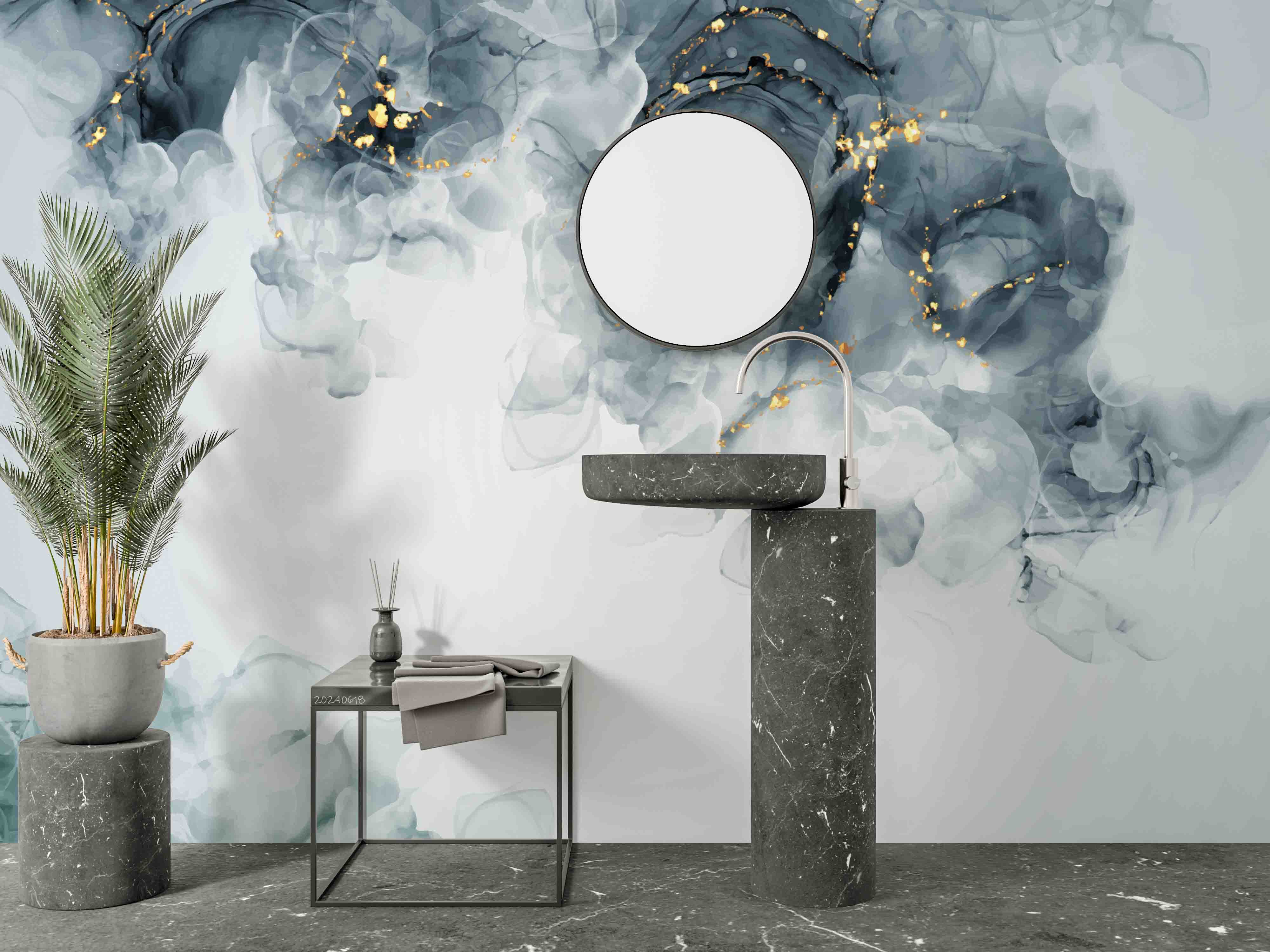 3D Abstract Damaskeen Float Gray Gold Dust Wall Mural Wallpaper YXL 595