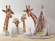 3D Animal Giraffe Cap Floral Wall Mural Wallpaper YXL 2682