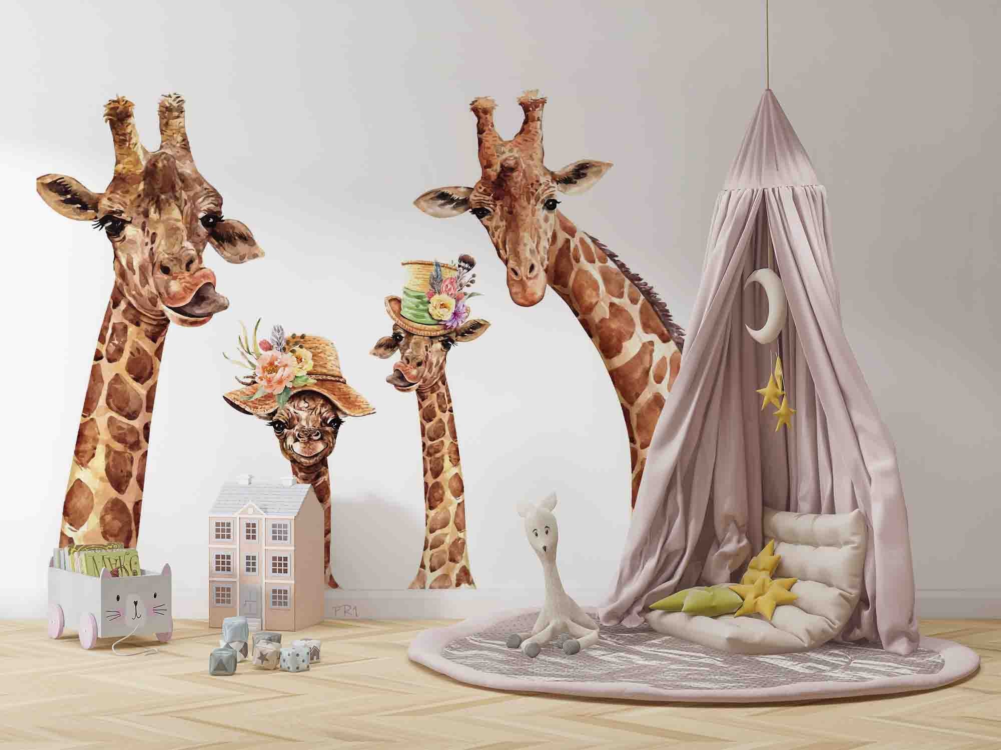 3D Animal Giraffe Cap Floral Wall Mural Wallpaper YXL 2682