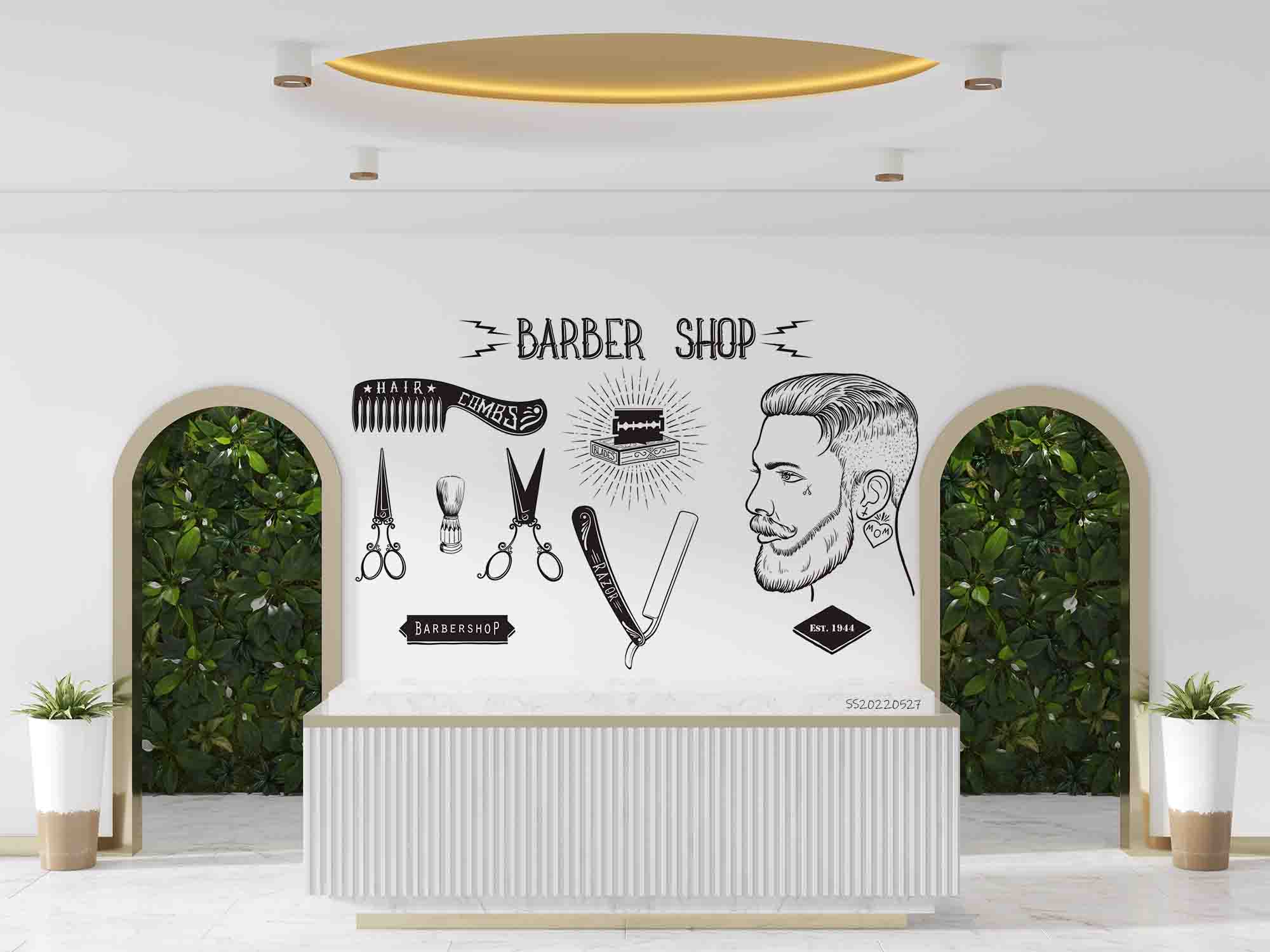 3D Vintage Style Barber Shop Elements Set Wall Mural Wallpaper GD 4246- Jess Art Decoration