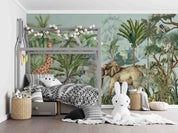 3D Animal Tree Parrot Elephant Giraffe Zebra Monkey Wall Mural Wallpaper YXL 2550