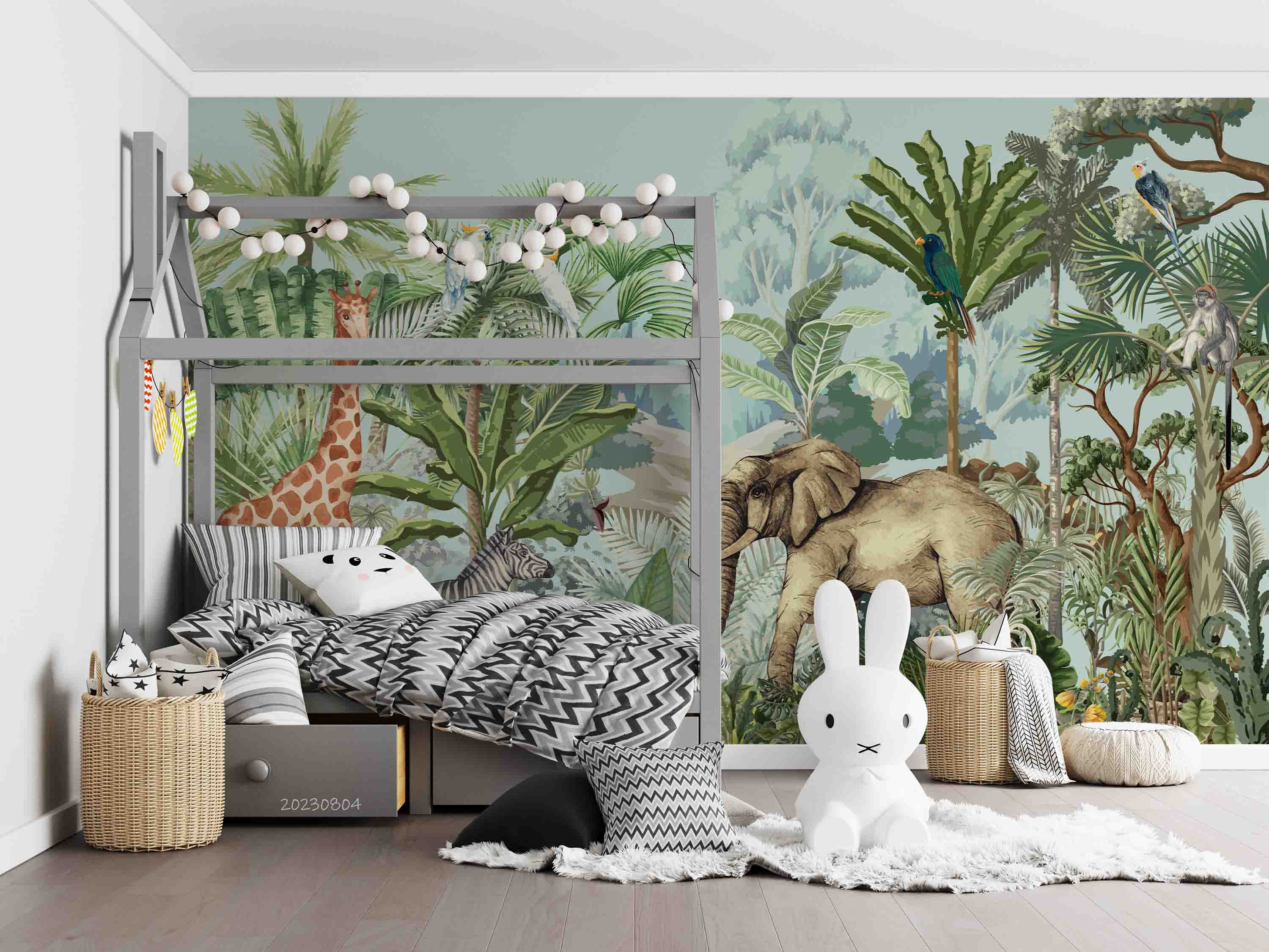 3D Animal Tree Parrot Elephant Giraffe Zebra Monkey Wall Mural Wallpaper YXL 2550