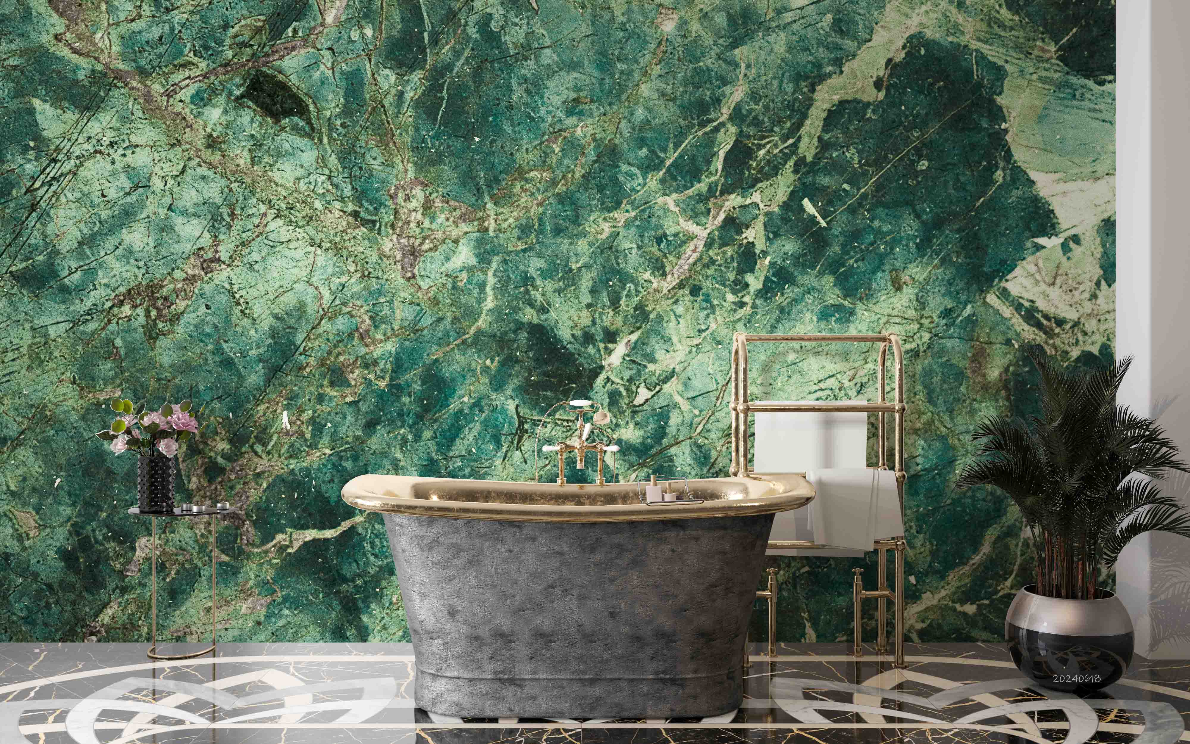 3D Abstract Damaskeen Green Crack Wall Mural Wallpaper YXL 633