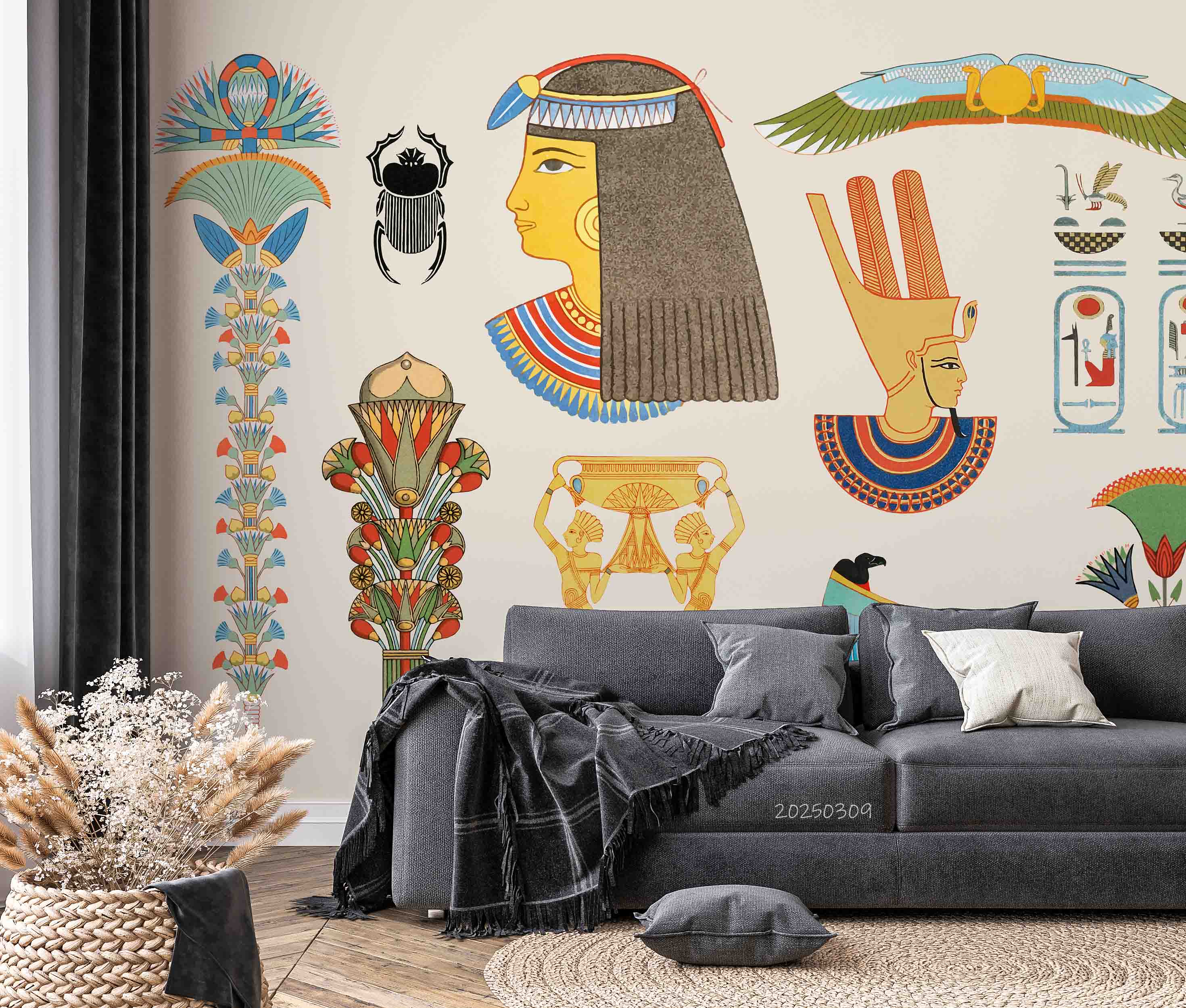3D Ancient Egypt Pattern Egyptian Hieroglyphic Symbols Wallpaper Wall Mural Wall Decor Wall Art Wall Sticker Remoable Wallpaper LQH