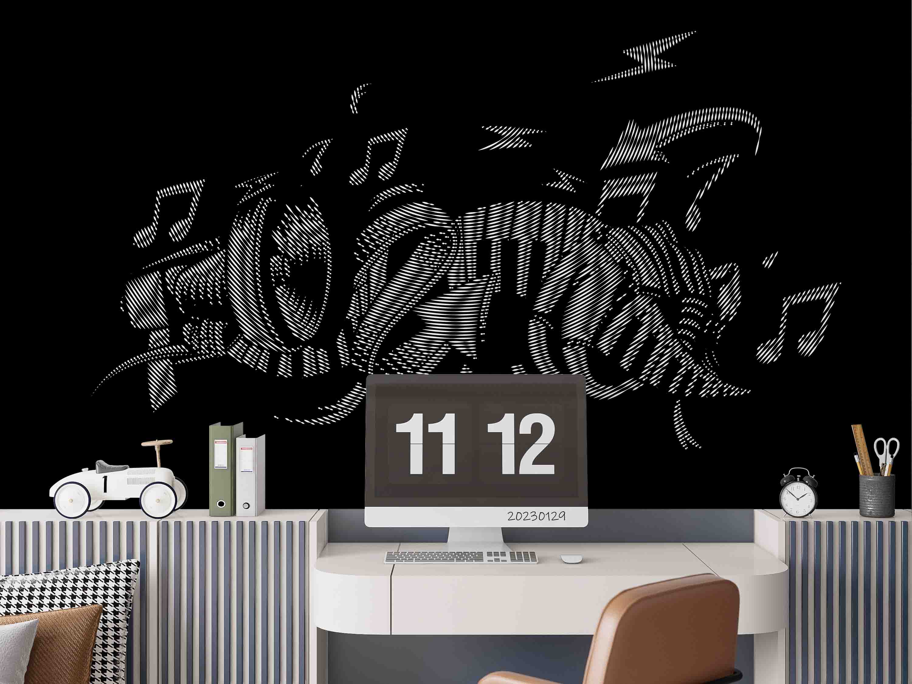 3D Abstract Grey Note Organ Trumpet Wall Mural Wallpaper YXL 07- Jess Art Decoration