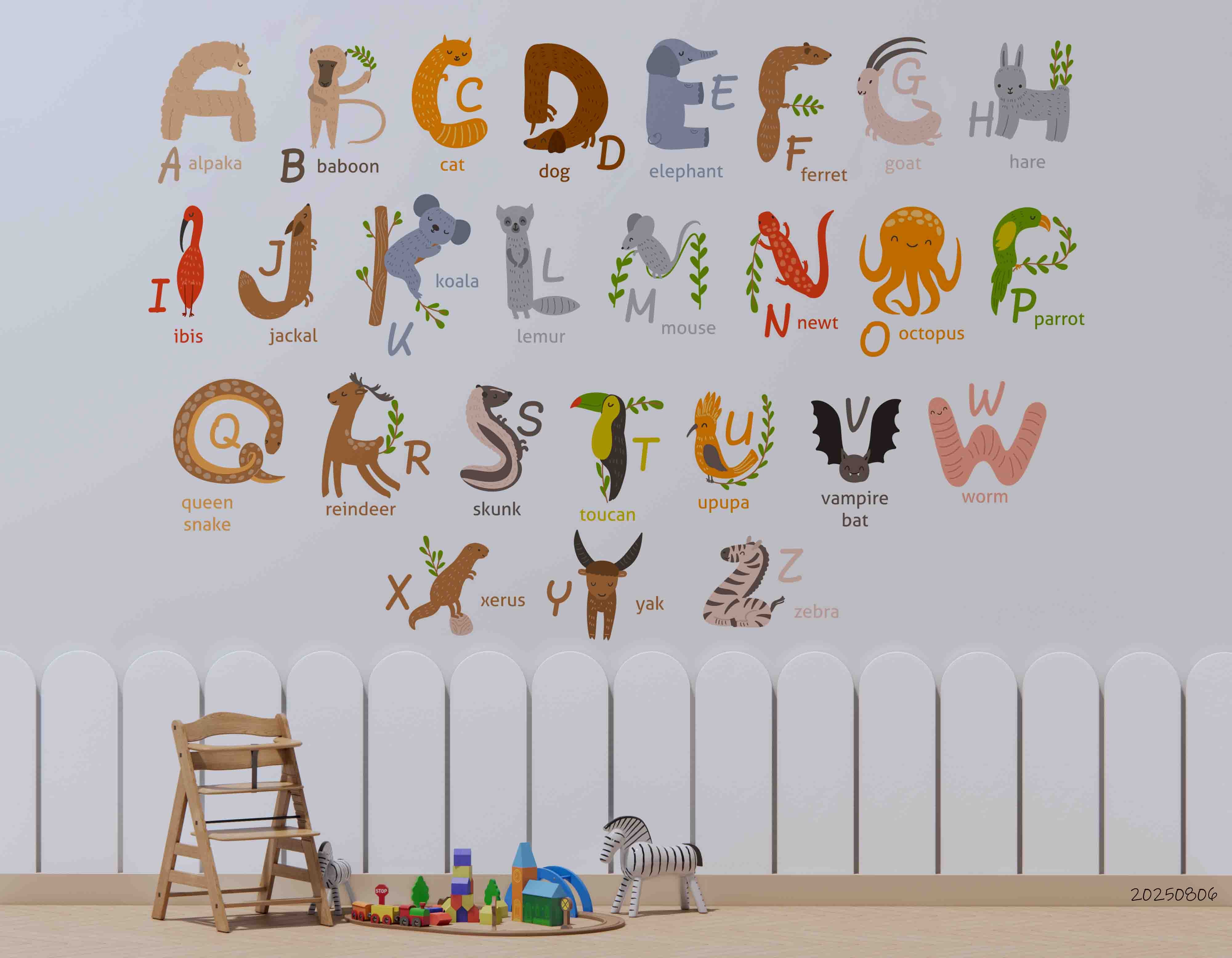 3D Childcare Nursery School Cartoon Animals Letters Kids Wall Mural Wallpaper JN 66