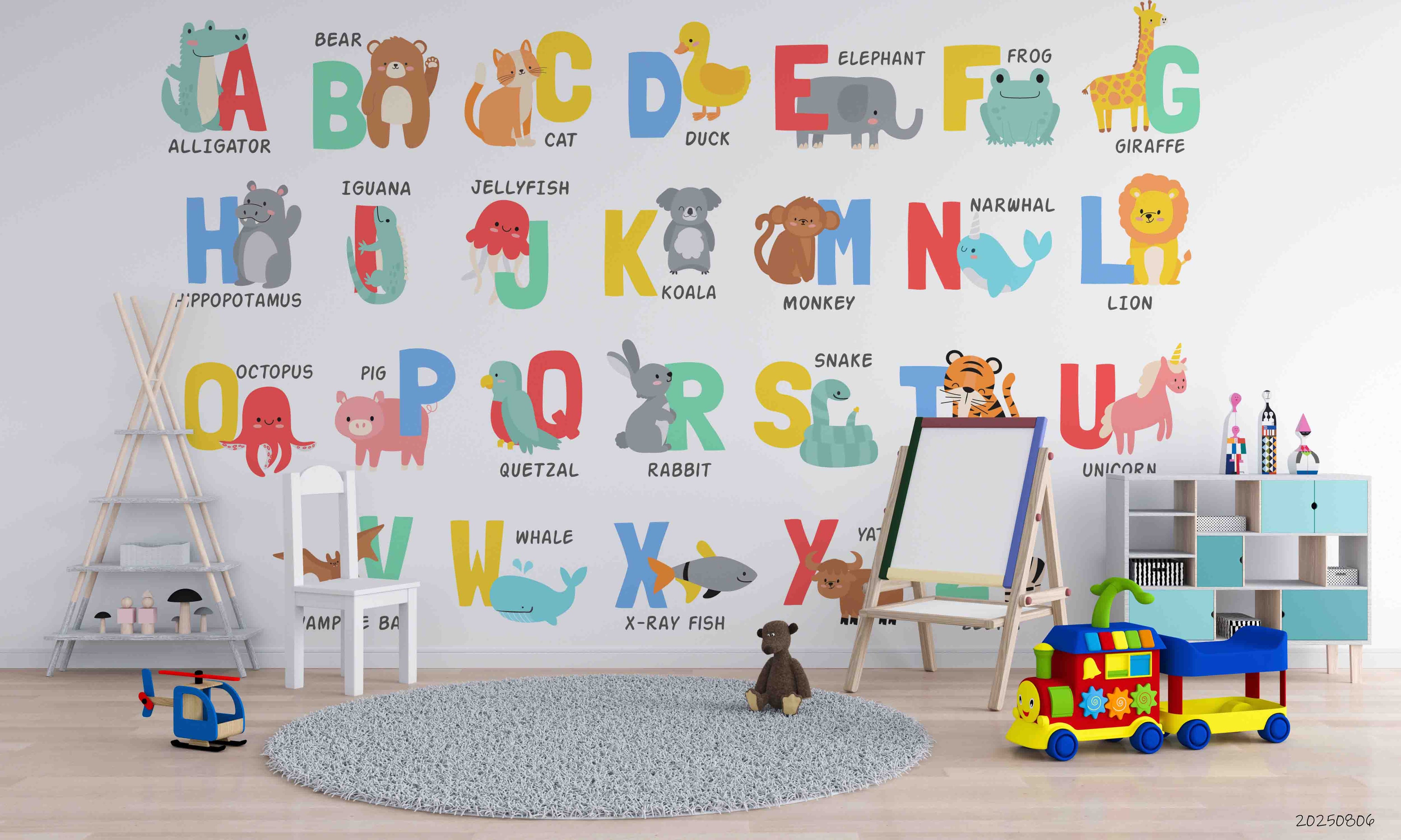 3D Childcare Nursery School Cartoon Animals Letters Kids Wall Mural Wallpaper JN 67