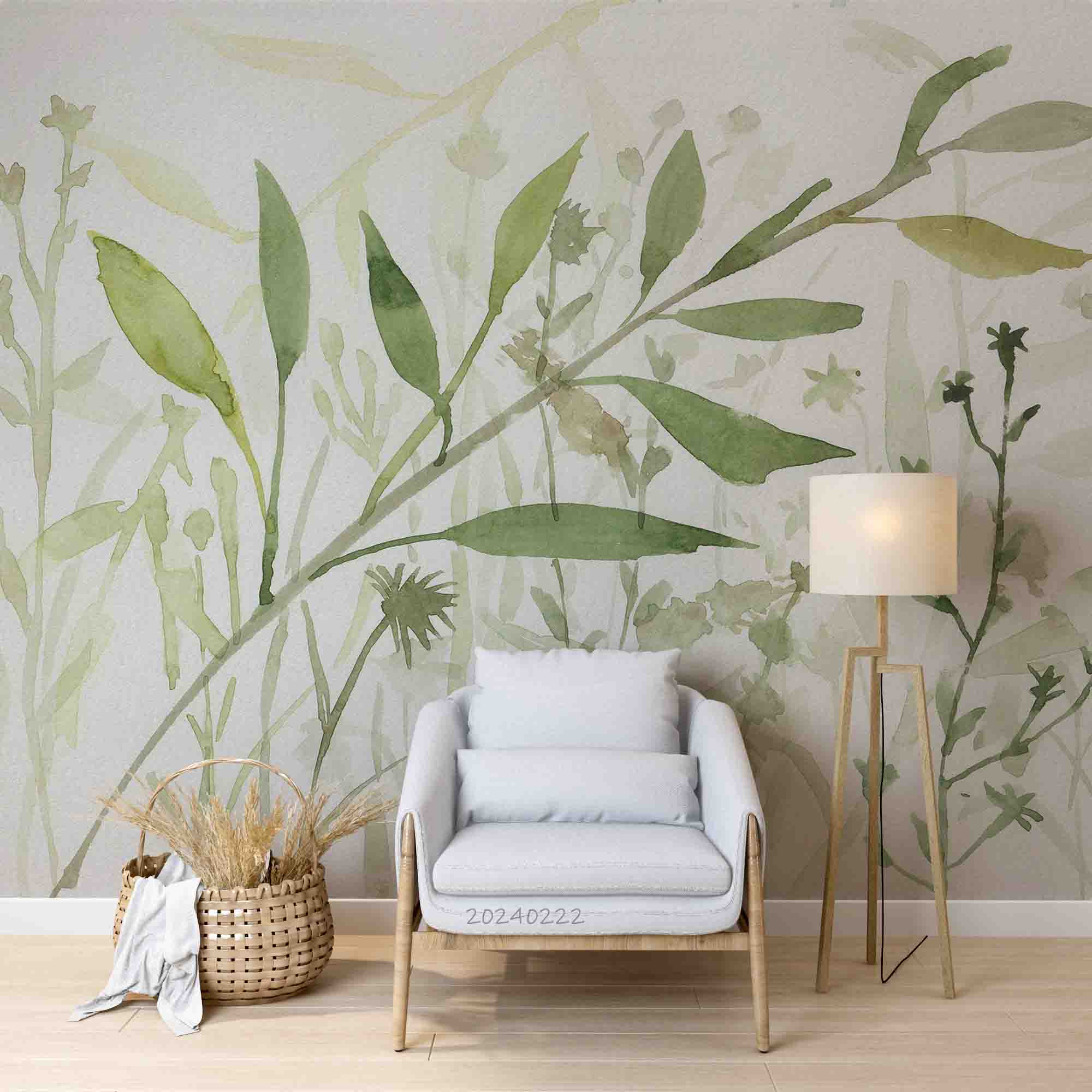 3D Watercolor Green Leaf Wallpaper Wall Mural Wall Decor Wall Art Wall Sticker Remoable Wallpaper LQH