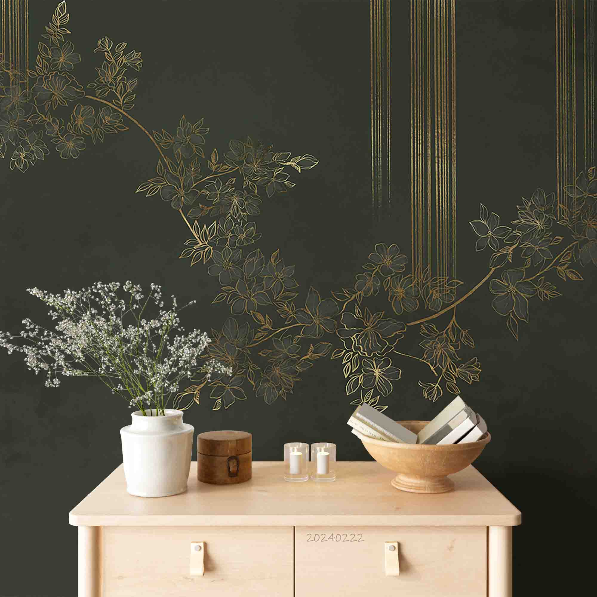 3D Abstract Gold Branch Leaf Wallpaper Wall Mural Wall Decor Wall Art Wall Sticker Remoable Wallpaper LQH