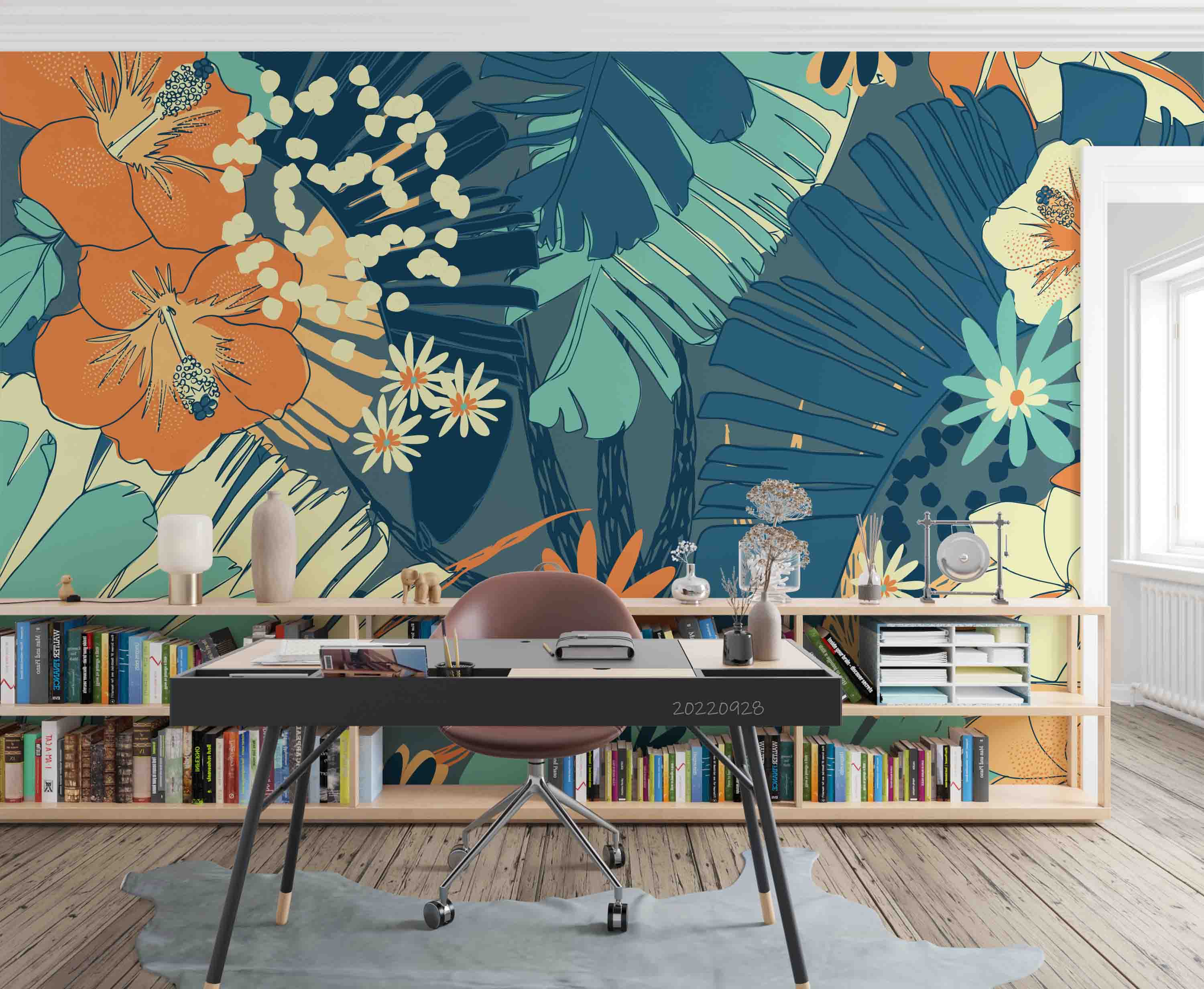 3D Hand Drawn Colorful Tropical Plant Leaf Floral Wall Mural Wallpaper GD 3378- Jess Art Decoration