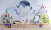3D Childcare Nursery School Cartoon Whale KidsWall Mural Wallpaper JN