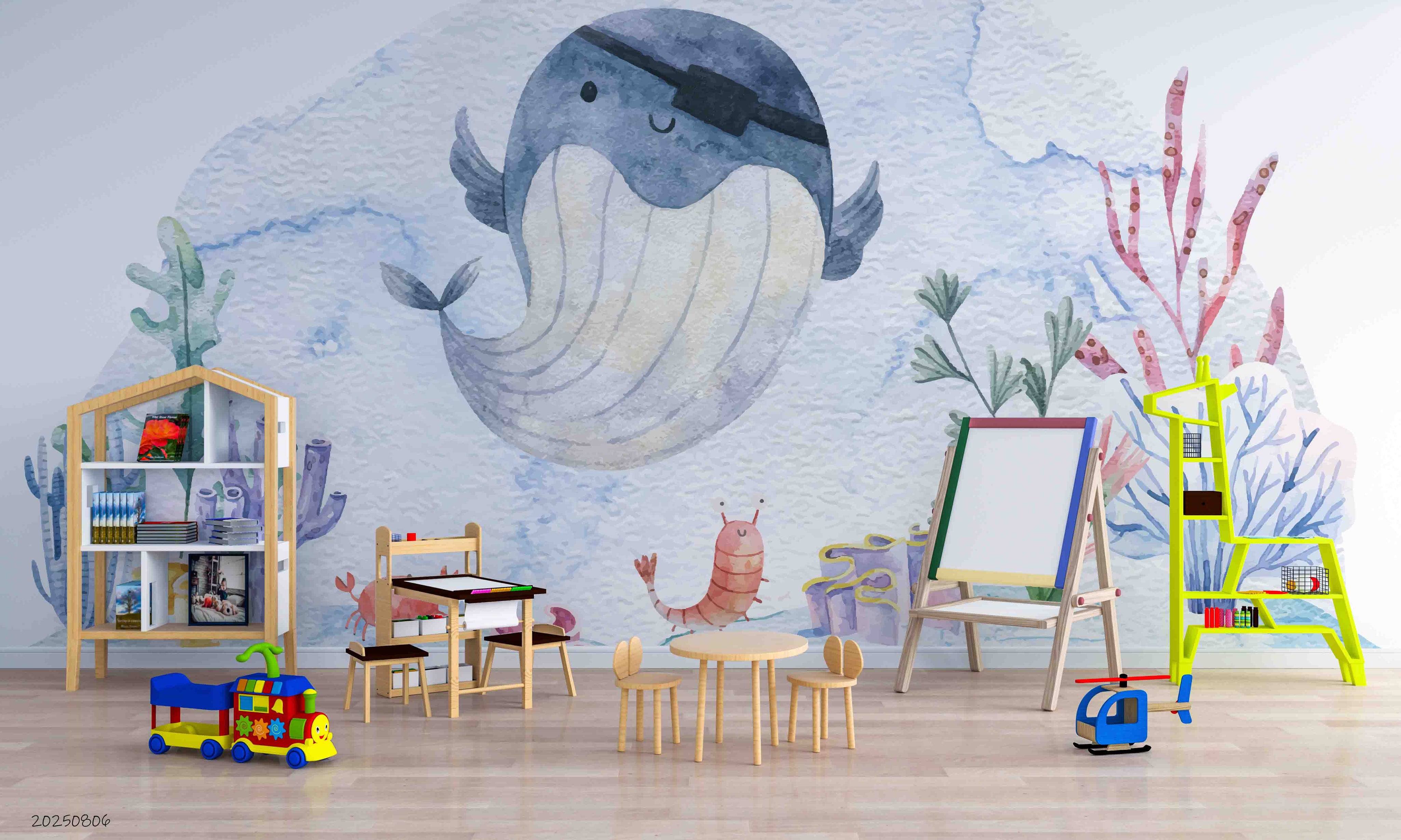 3D Childcare Nursery School Cartoon Whale KidsWall Mural Wallpaper JN
