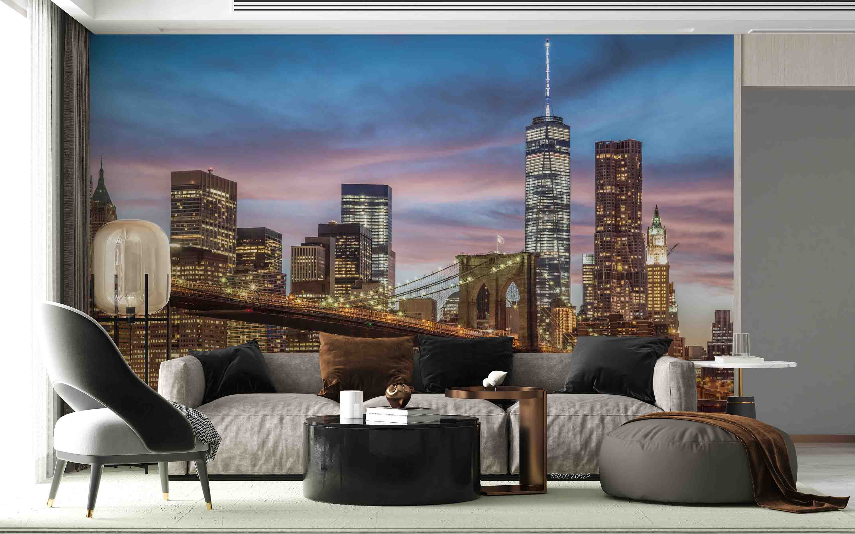 3D Brooklyn Bridge Sunset New York City USA  Wall Mural Wallpaper GD 4326- Jess Art Decoration