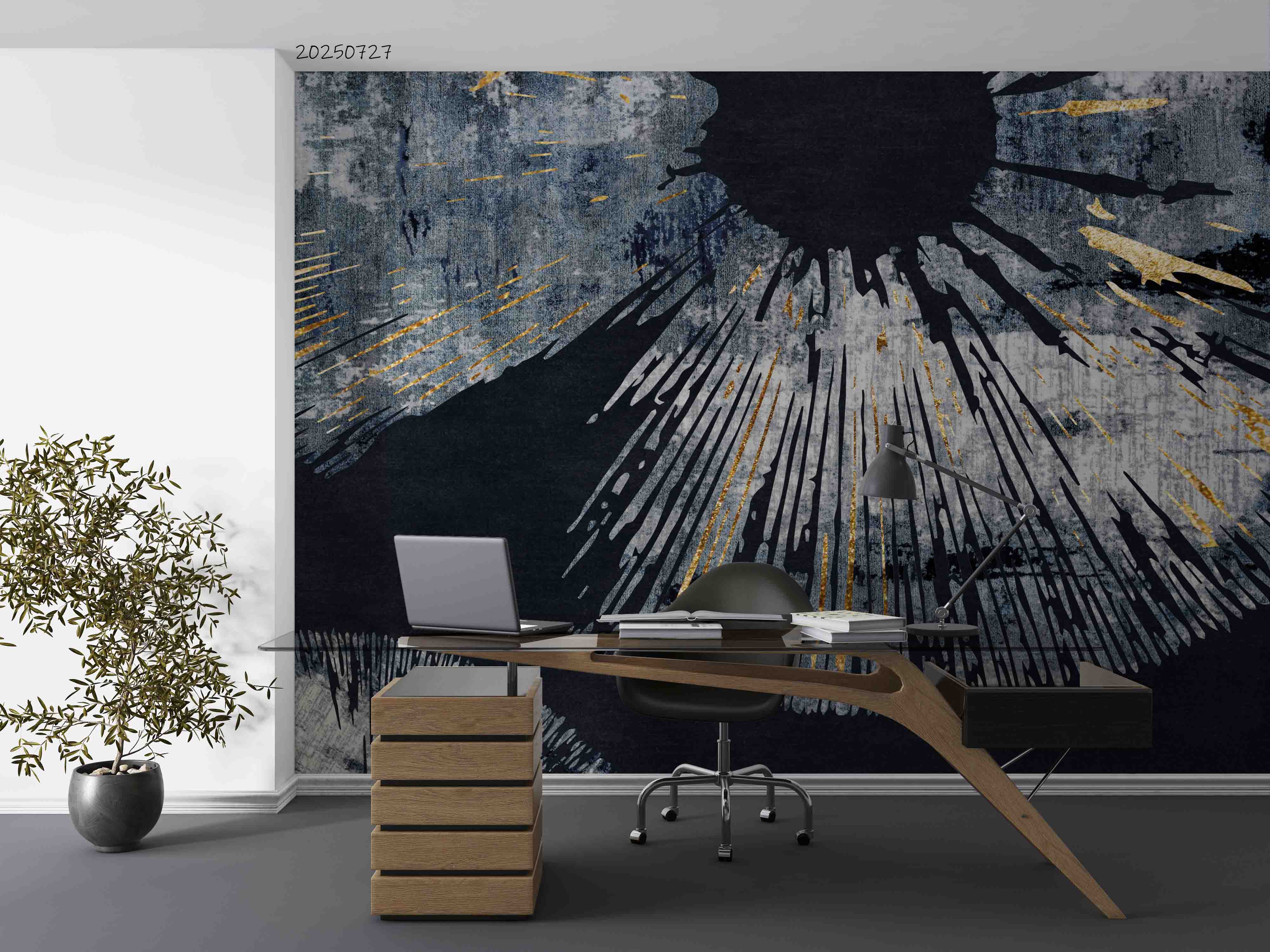 3D Office Business Commerce Geometric Black Lines Modern Abstract Wall Mural Wallpaper 56
