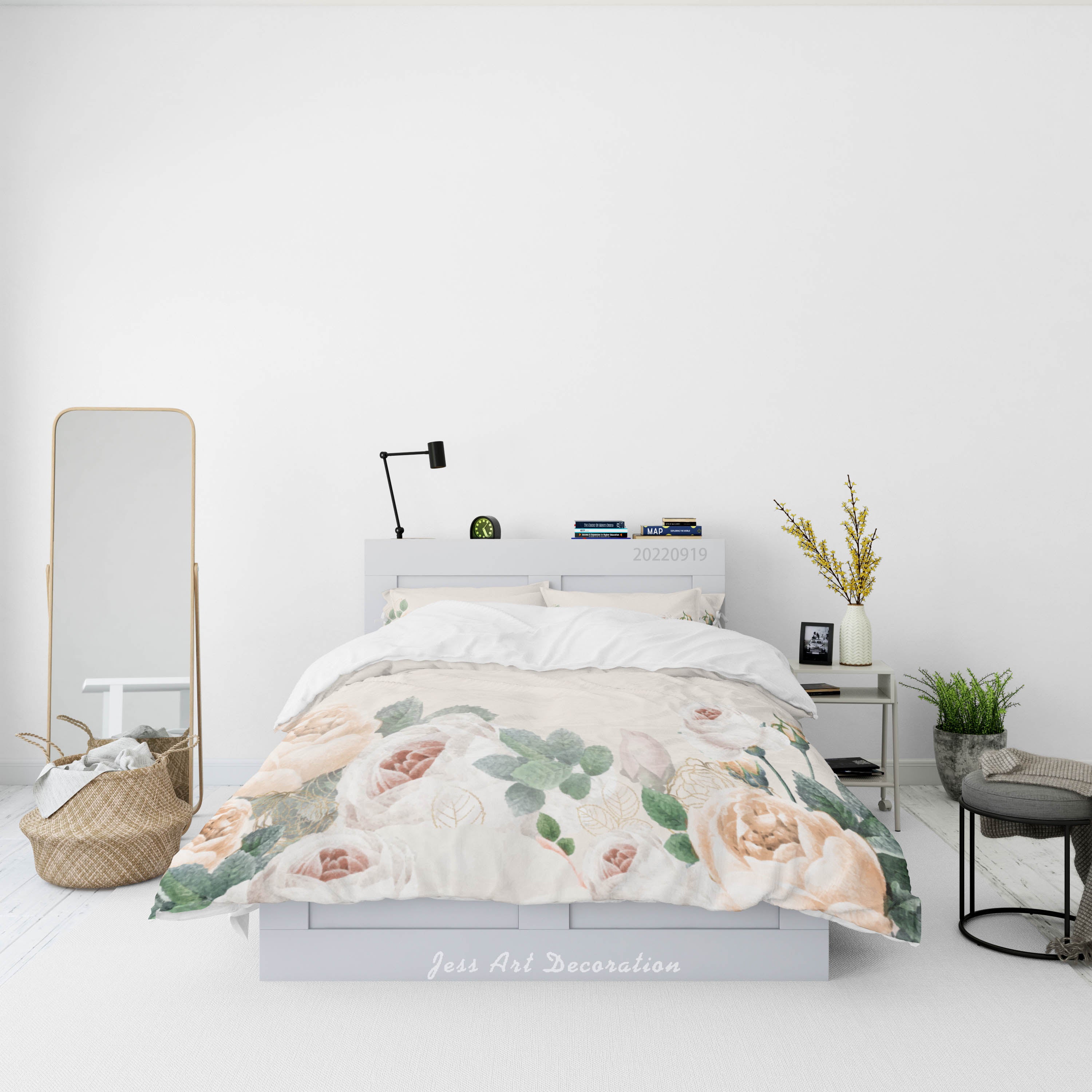 3D Floral Rose Leaf White Quilt Cover Set Bedding Set Duvet Cover Pillowcase 161