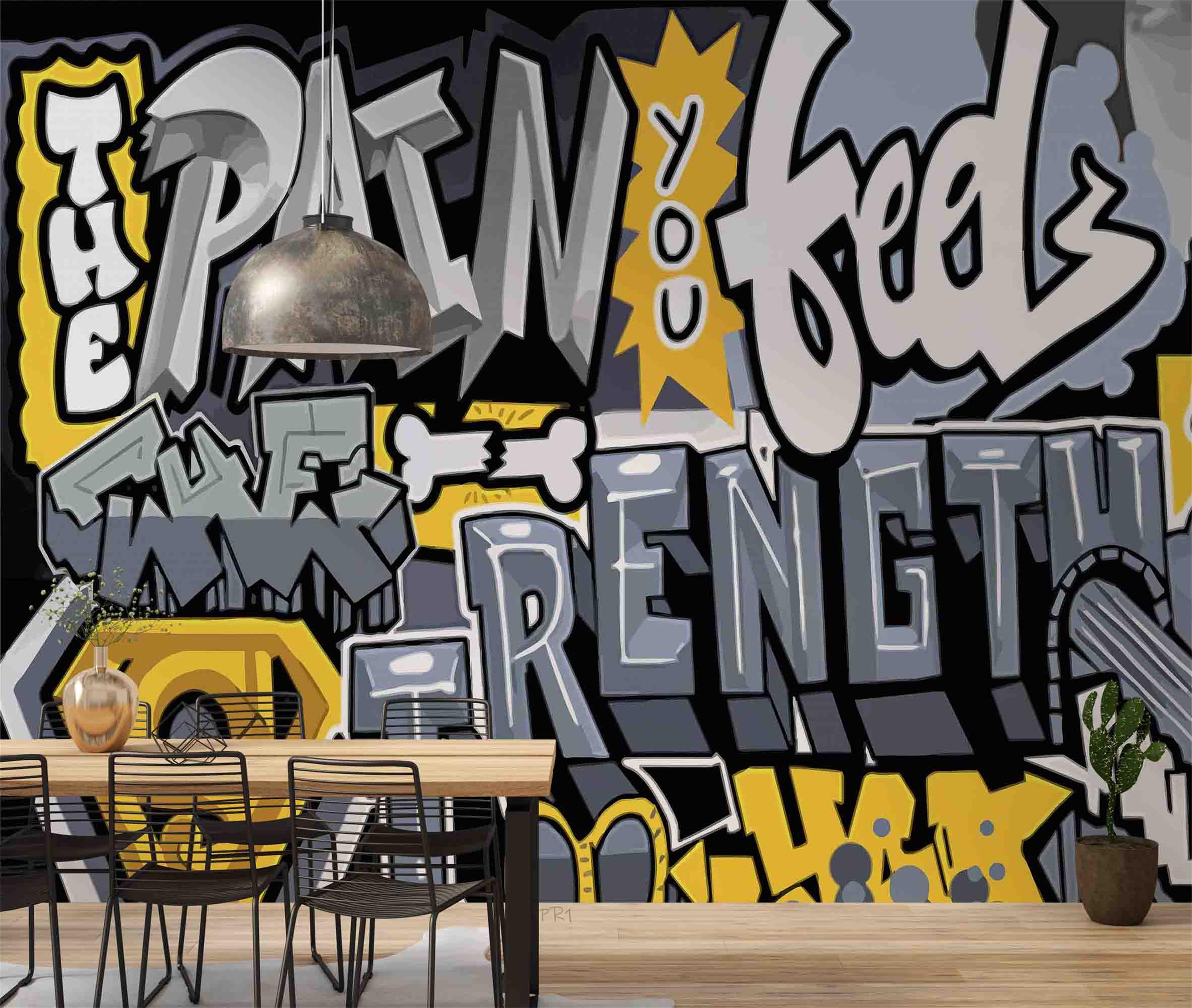 Graffiti Letter Black Wallpaper typography graffiti wall mural for teen room or studio - view 2
