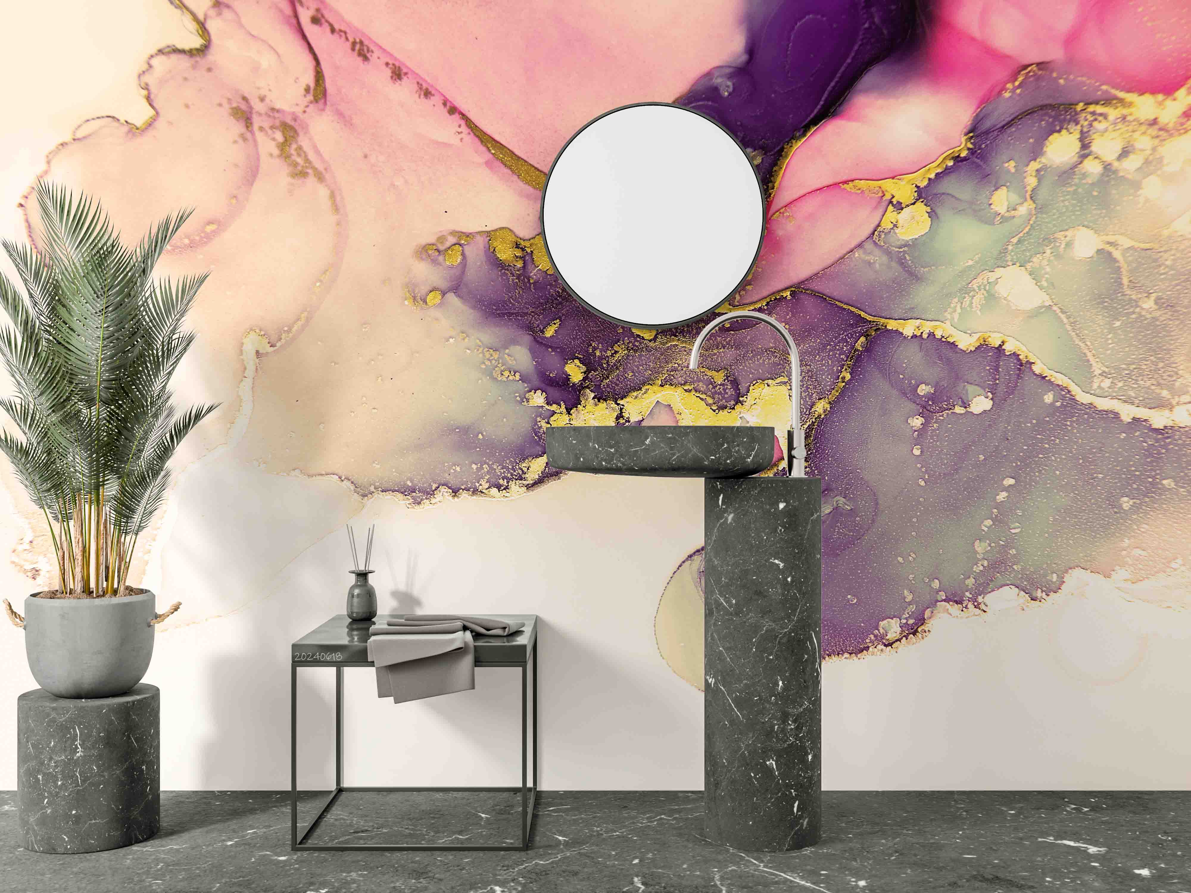 3D Abstract Damaskeen Crack Gold Dust Wall Mural Wallpaper YXL 601